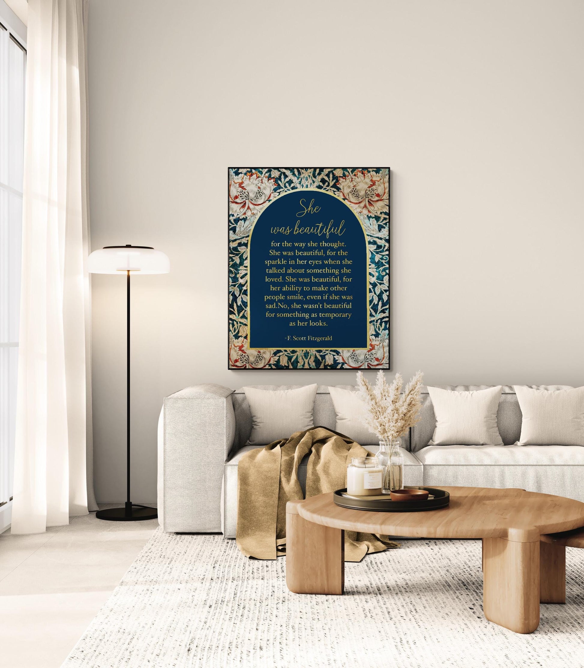 Fitzgerald Quote Art Print | She Was Beautiful | William Morris Home Decor | Floral Literary Poster