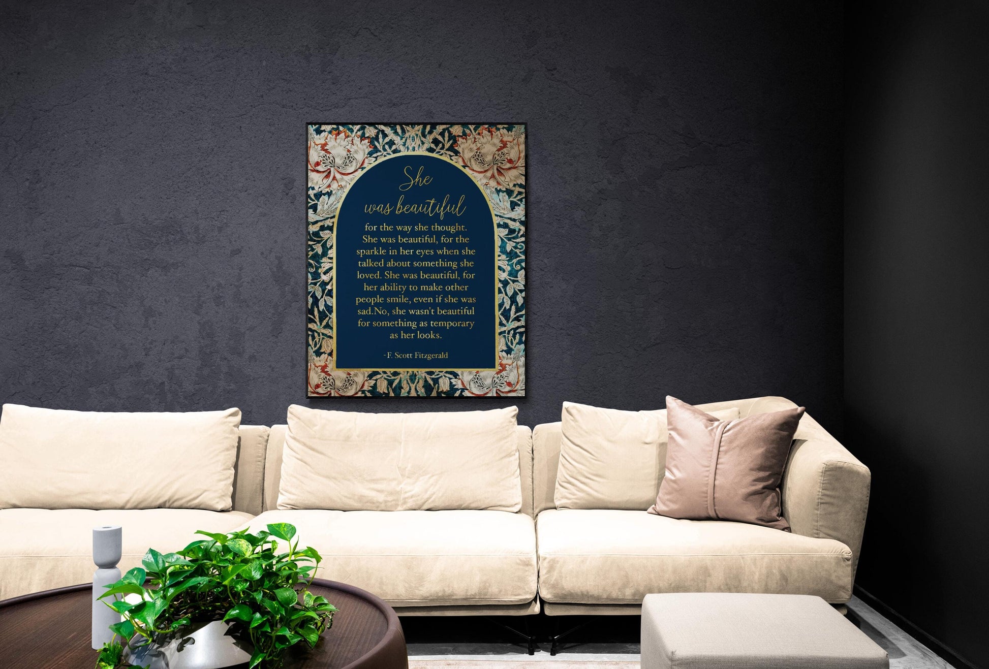 Fitzgerald Quote Art Print | She Was Beautiful | William Morris Home Decor | Floral Literary Poster