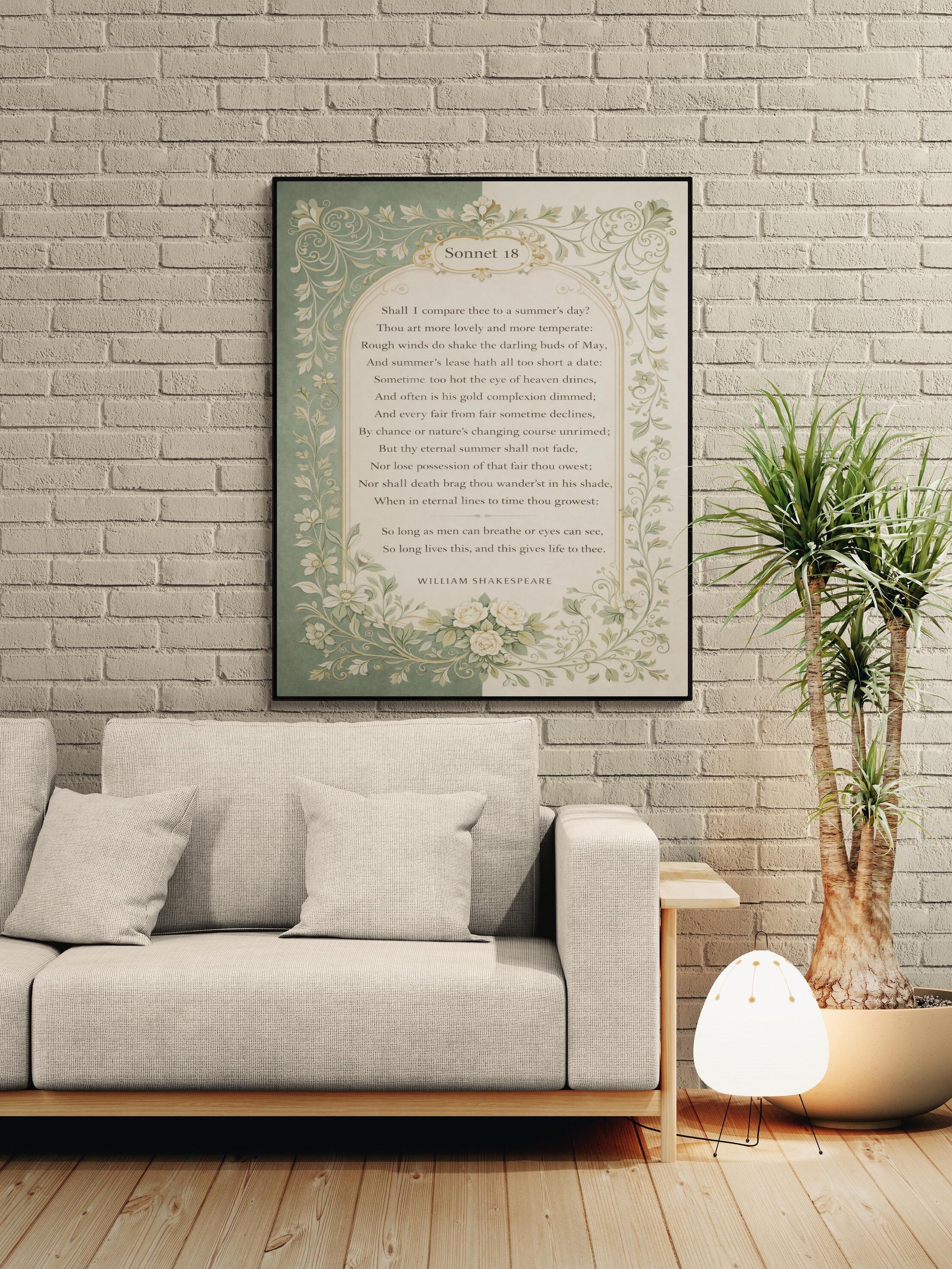 Shakespeare Sonnet 18 Quote Art Print | Shall I Compare Thee | Classic Literary Wall Artwork | Home Decor | William Morris Poster