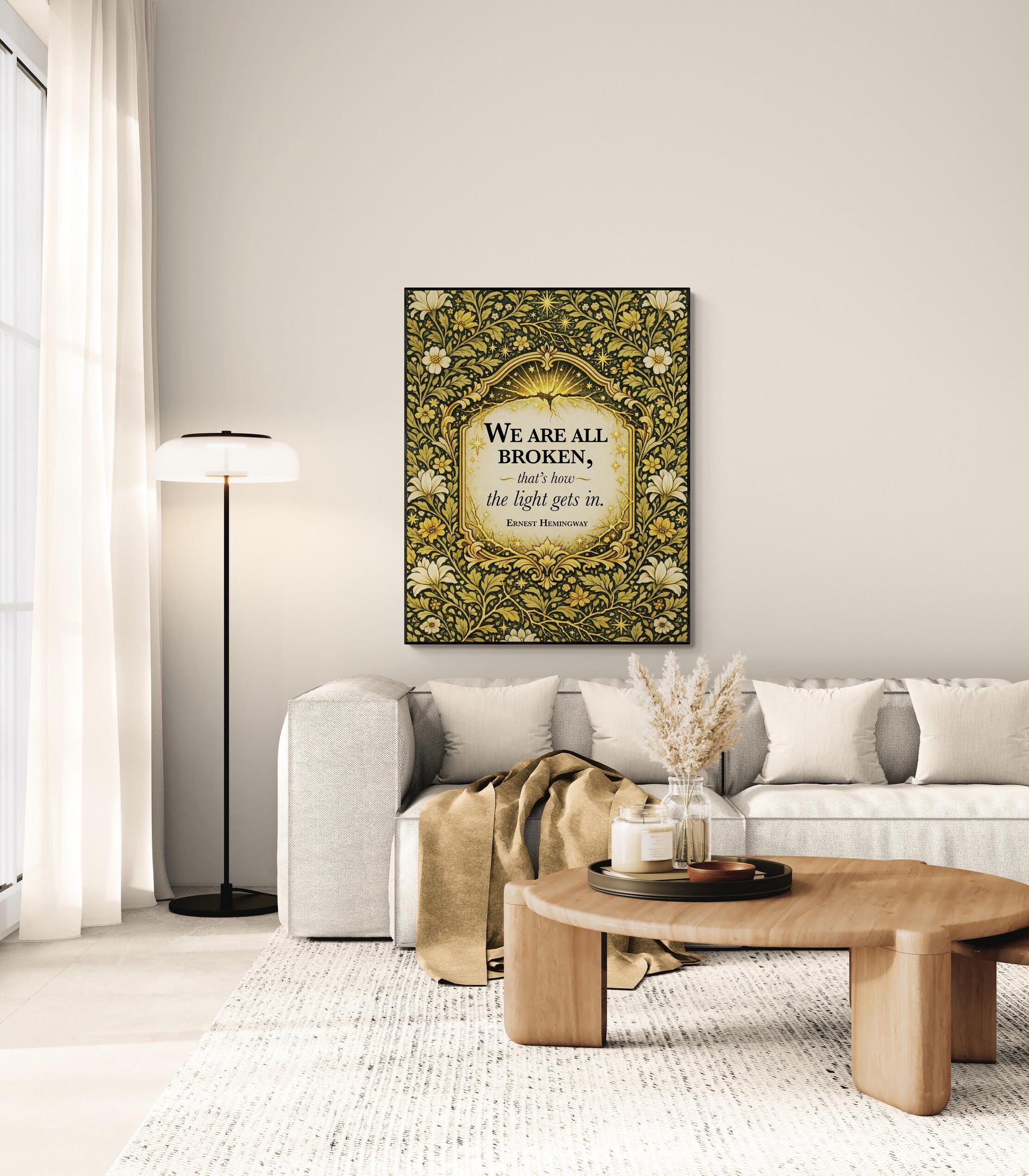 Ernest Hemingway Quote Art Print | We Are All Broken | William Morris Home Decor | Floral Literary Poster