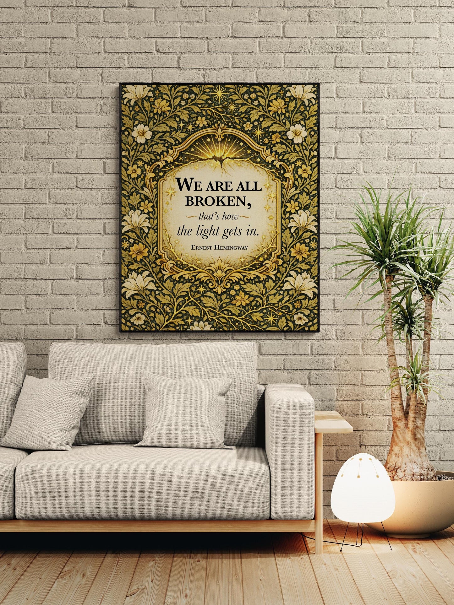 Ernest Hemingway Quote Art Print | We Are All Broken | William Morris Home Decor | Floral Literary Poster