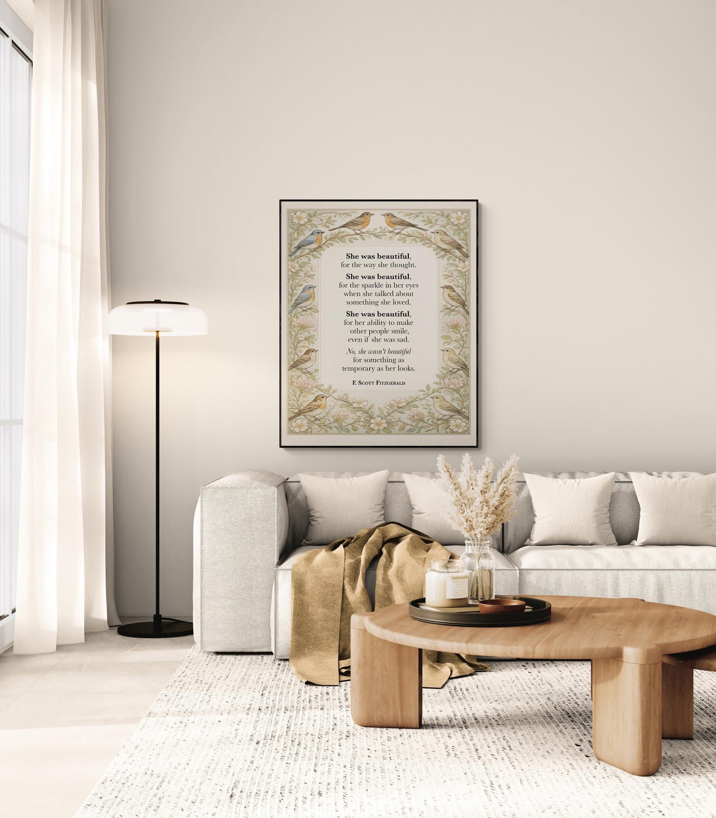 F Scott Fitzgerald Quote Art Print | She Was Beautiful | William Morris Home Decor | Floral Literary Poster
