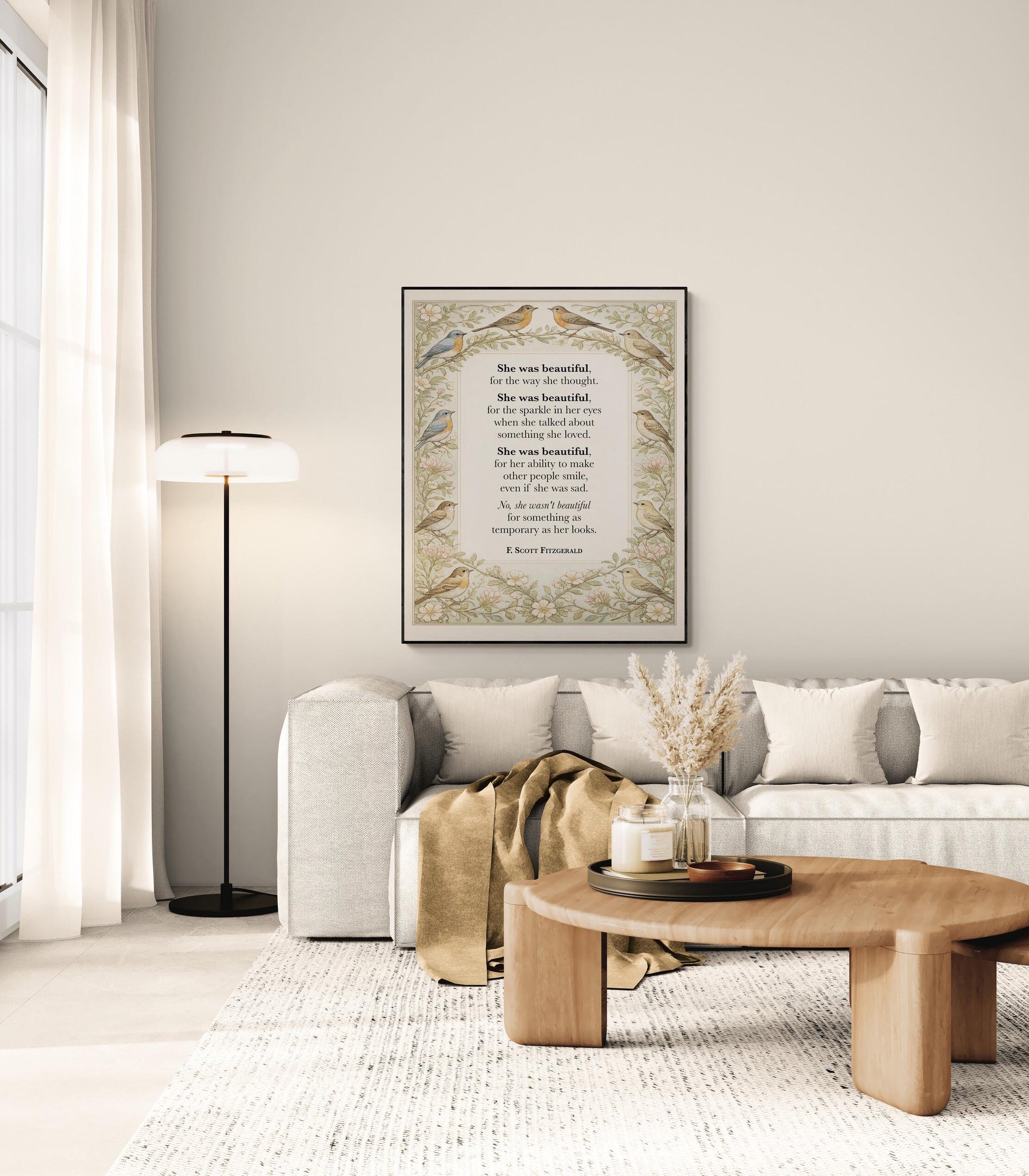 F Scott Fitzgerald Quote Art Print | She Was Beautiful | William Morris Home Decor | Floral Literary Poster