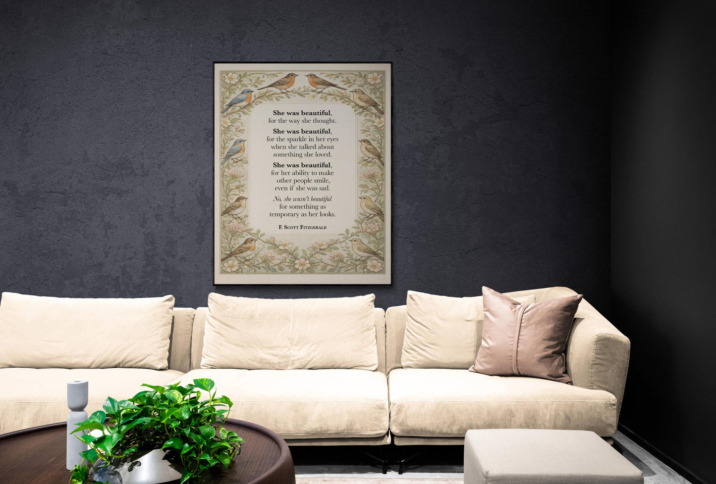 F Scott Fitzgerald Quote Art Print | She Was Beautiful | William Morris Home Decor | Floral Literary Poster