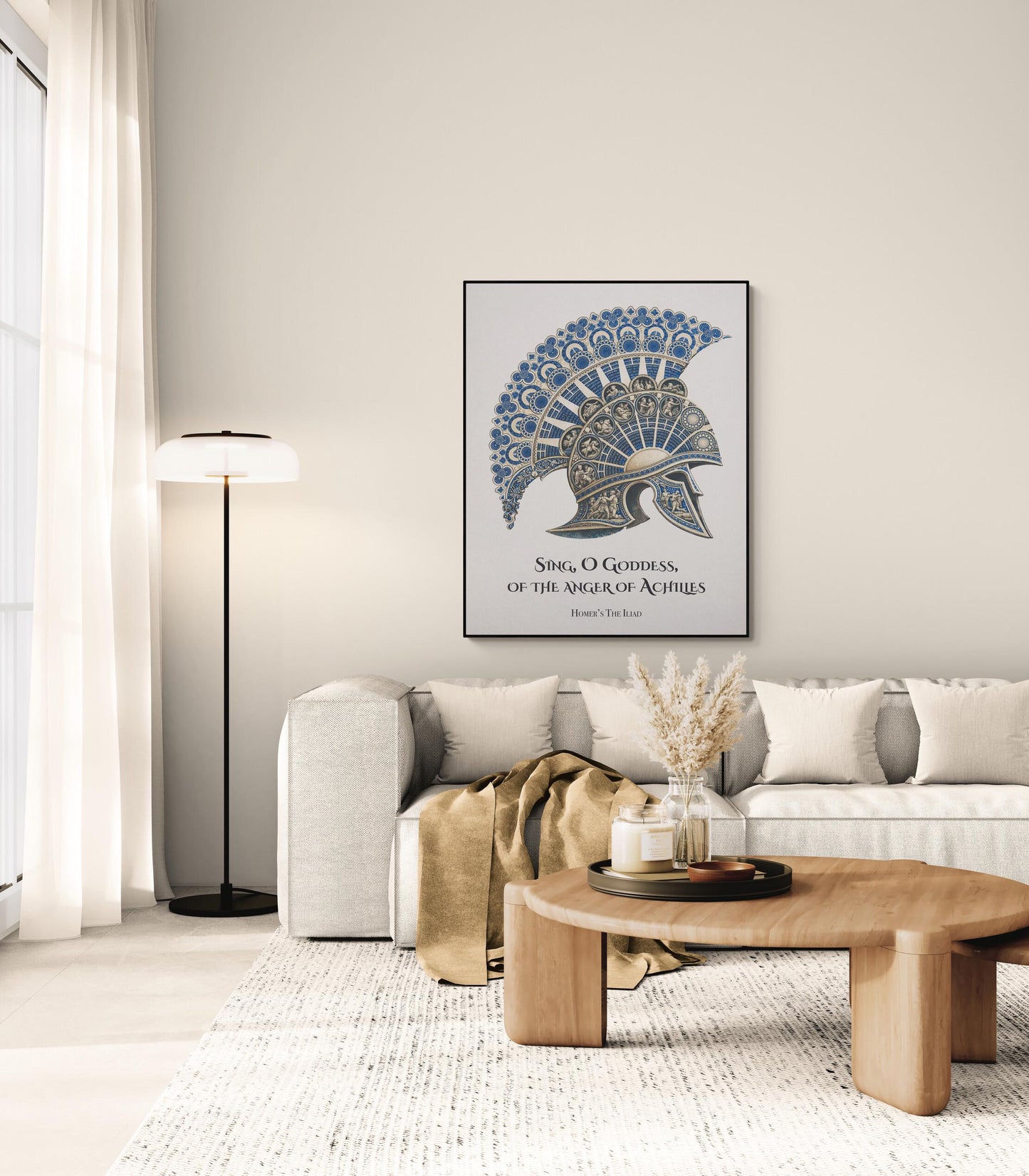 Iliad Art Print | Sing O Goddess The Anger Of Achilles | Homer Poem | Ancient Greek Helmet | Literary Home Decor | Classical Poster