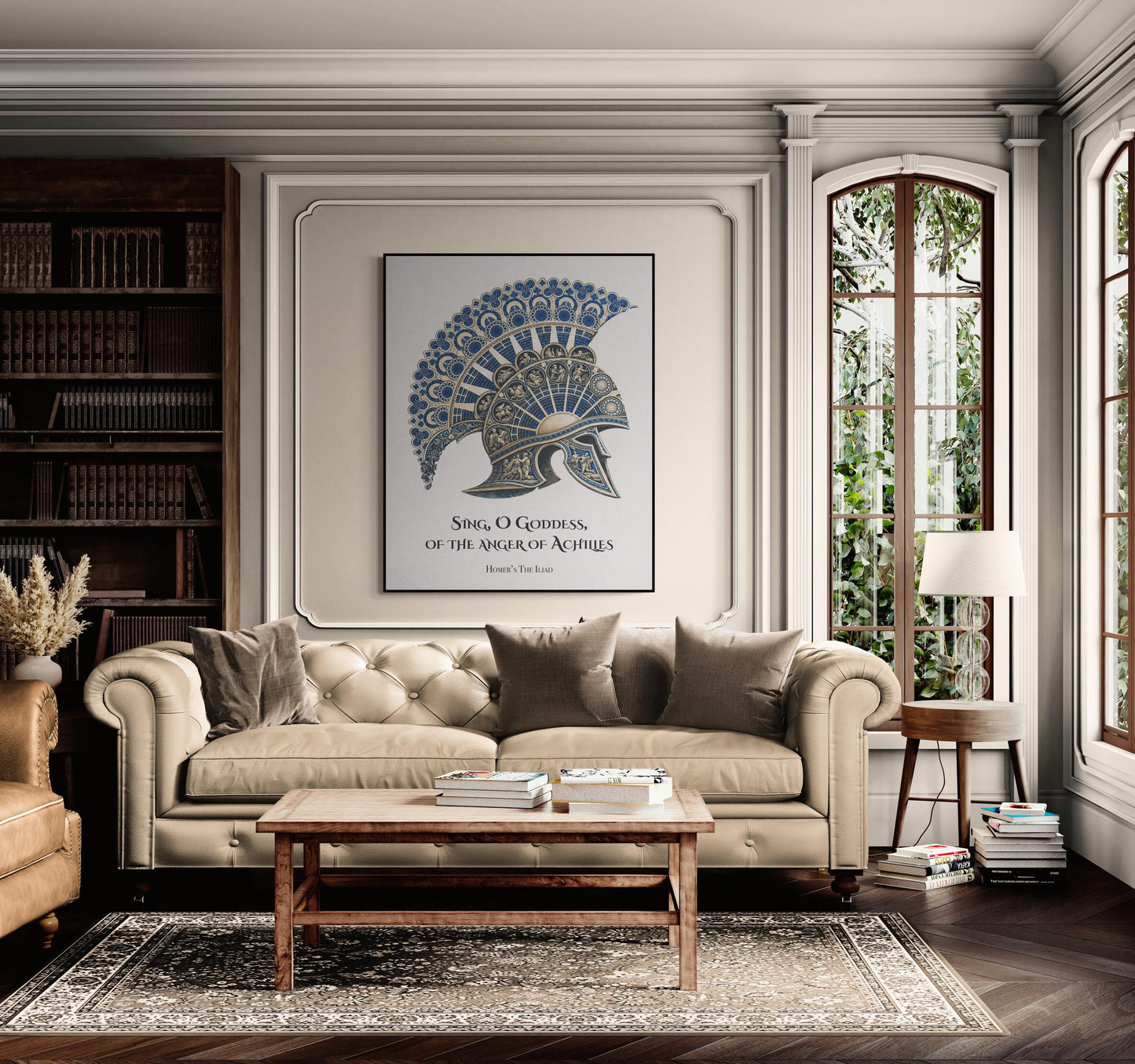 Iliad Art Print | Sing O Goddess The Anger Of Achilles | Homer Poem | Ancient Greek Helmet | Literary Home Decor | Classical Poster