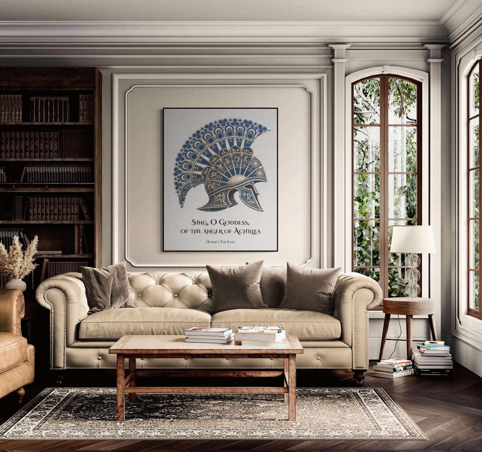 Iliad Art Print | Sing O Goddess The Anger Of Achilles | Homer Poem | Ancient Greek Helmet | Literary Home Decor | Classical Poster