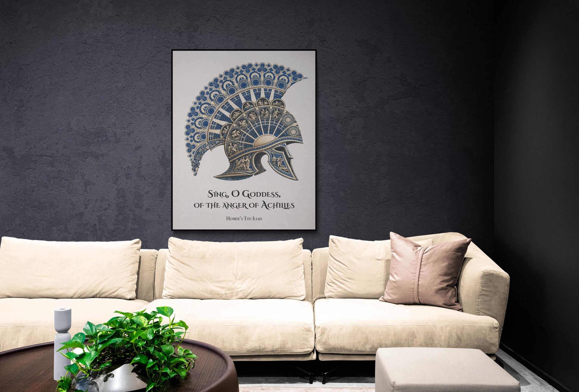 Iliad Art Print | Sing O Goddess The Anger Of Achilles | Homer Poem | Ancient Greek Helmet | Literary Home Decor | Classical Poster