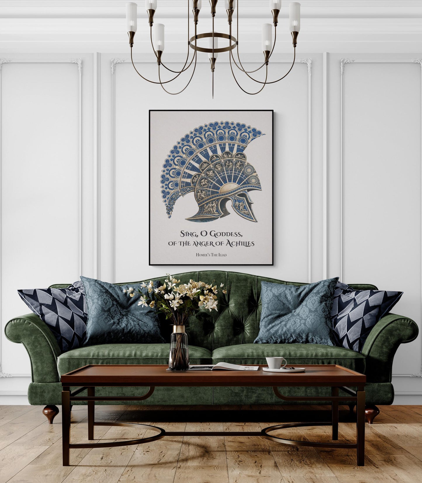 Iliad Art Print | Sing O Goddess The Anger Of Achilles | Homer Poem | Ancient Greek Helmet | Literary Home Decor | Classical Poster