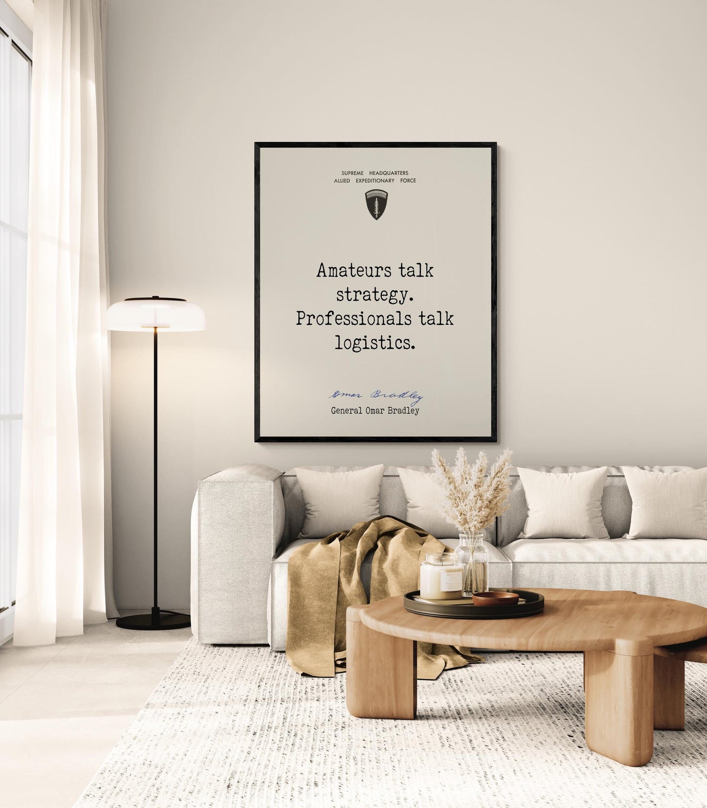 Military Quote Art Print | Amateurs Talk Strategy | Professionals Talk Logistics | WWII History Home Decor | General Omar Bradley | Poster