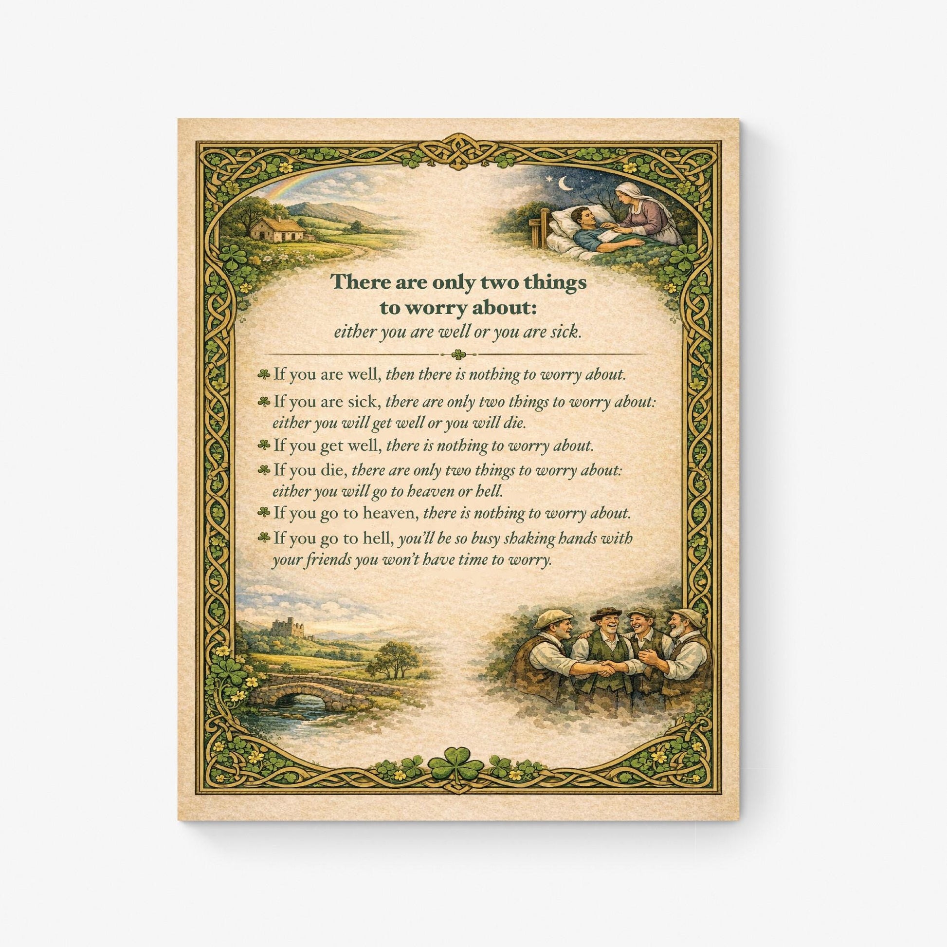 Irish Proverb Art Print | Two Things To Worry About | Celtic Home Decor | Inspirational | Motivational Literary Poster