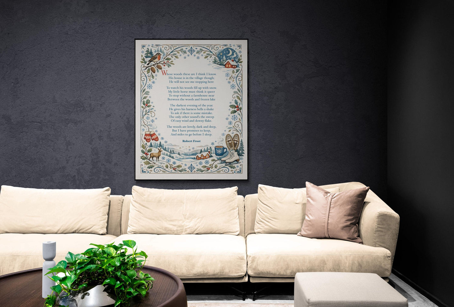 Robert Frost Art Print | Home Decor | Stopping by Woods On A Snowy Evening | Poetry | Literary Book | Inspirational | Winter Poster
