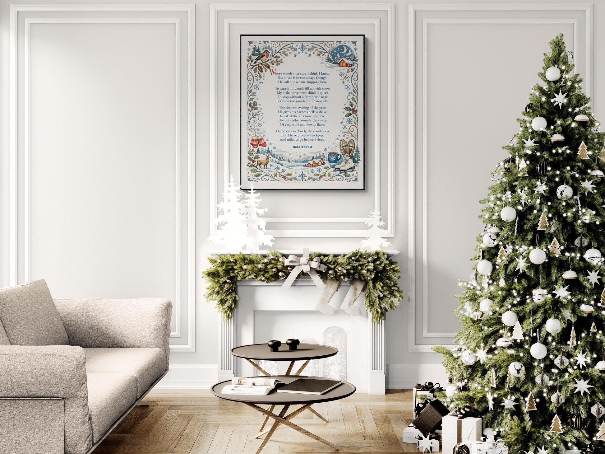 Robert Frost Art Print | Home Decor | Stopping by Woods On A Snowy Evening | Poetry | Literary Book | Inspirational | Winter Poster