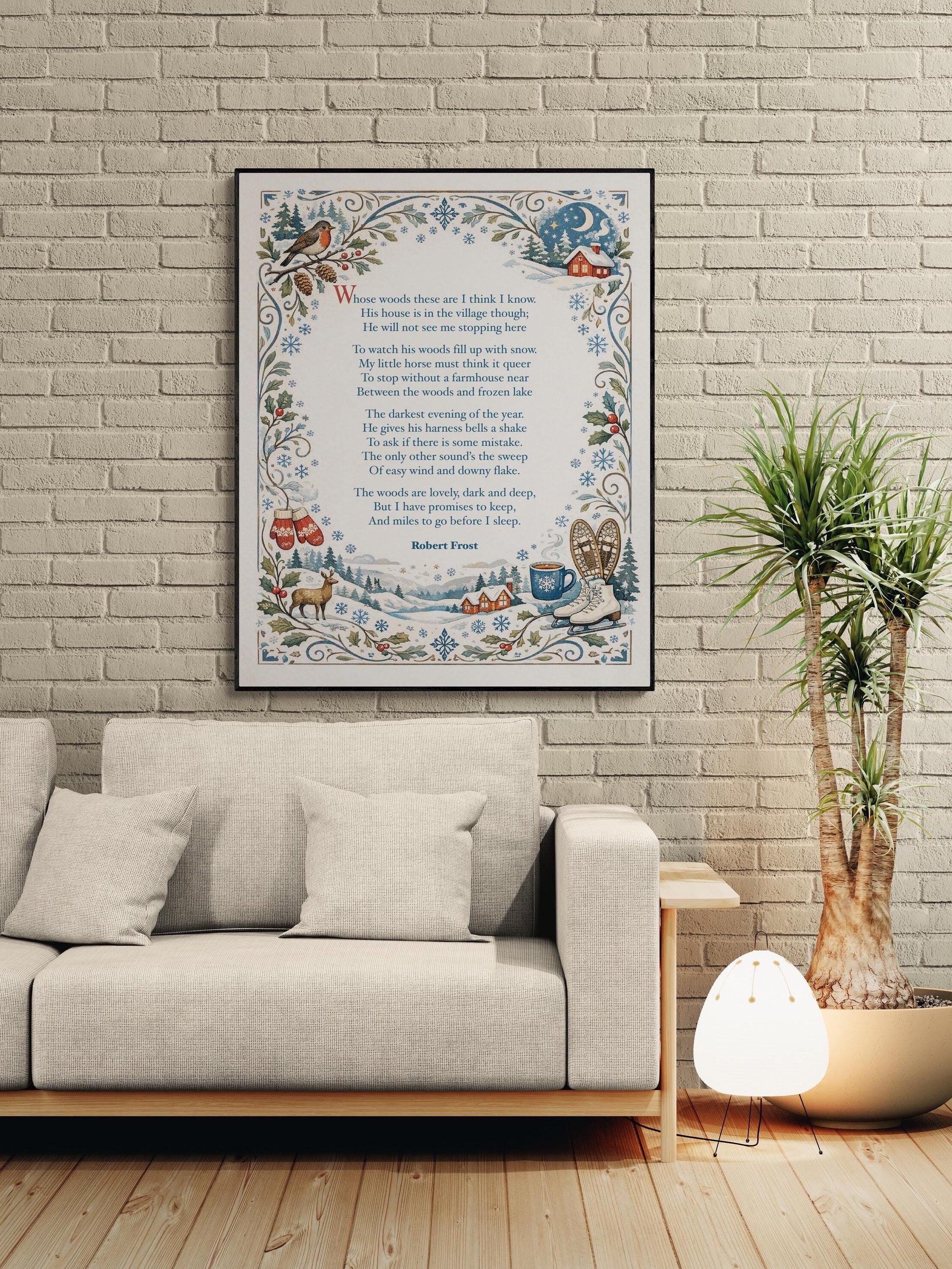 Robert Frost Art Print | Home Decor | Stopping by Woods On A Snowy Evening | Poetry | Literary Book | Inspirational | Winter Poster