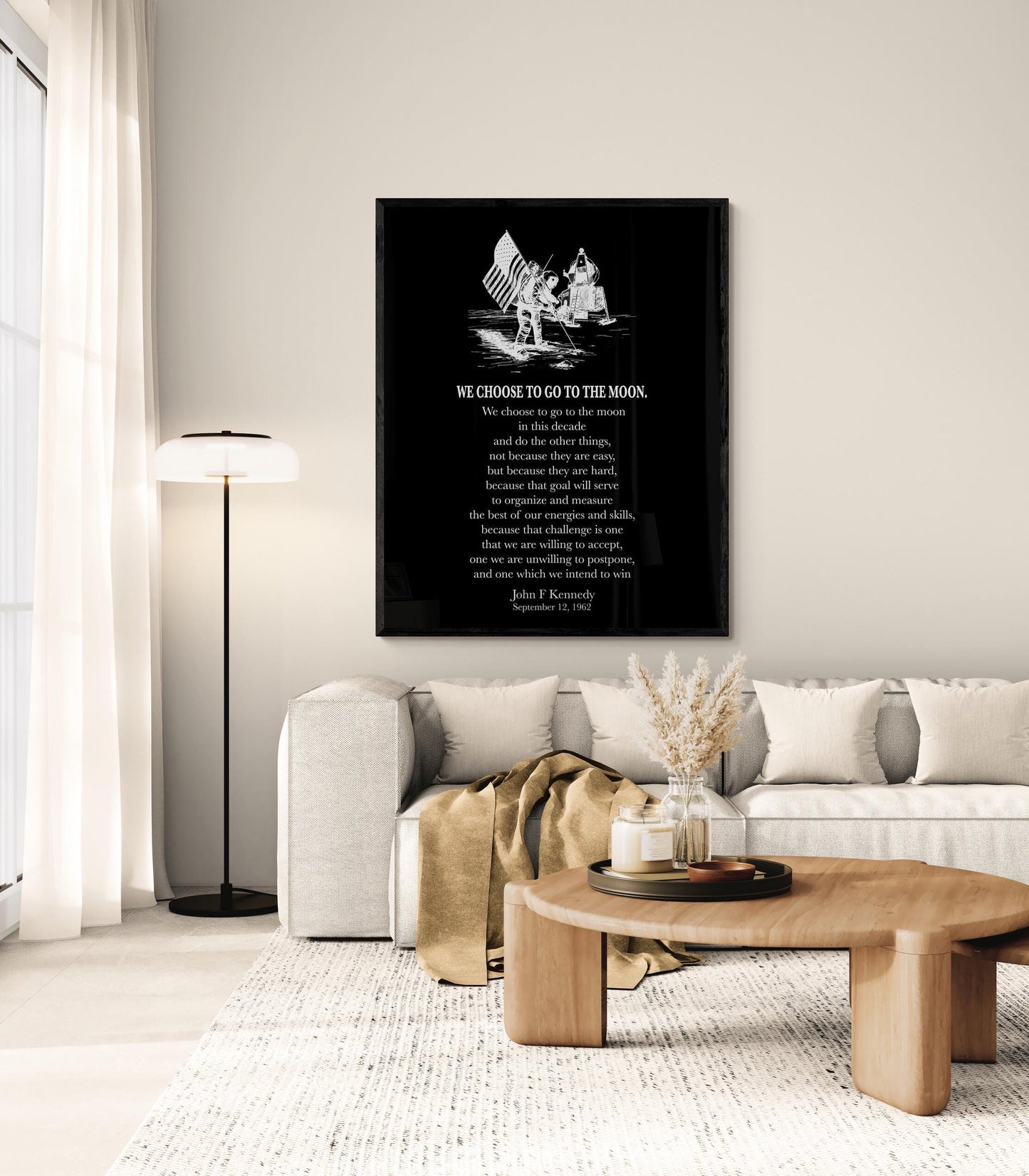We Choose To Go To The Moon Art Print | JKF Quote | John F Kennedy | Space Exploration | Landing Modern Home Decor | Inspirational Poster