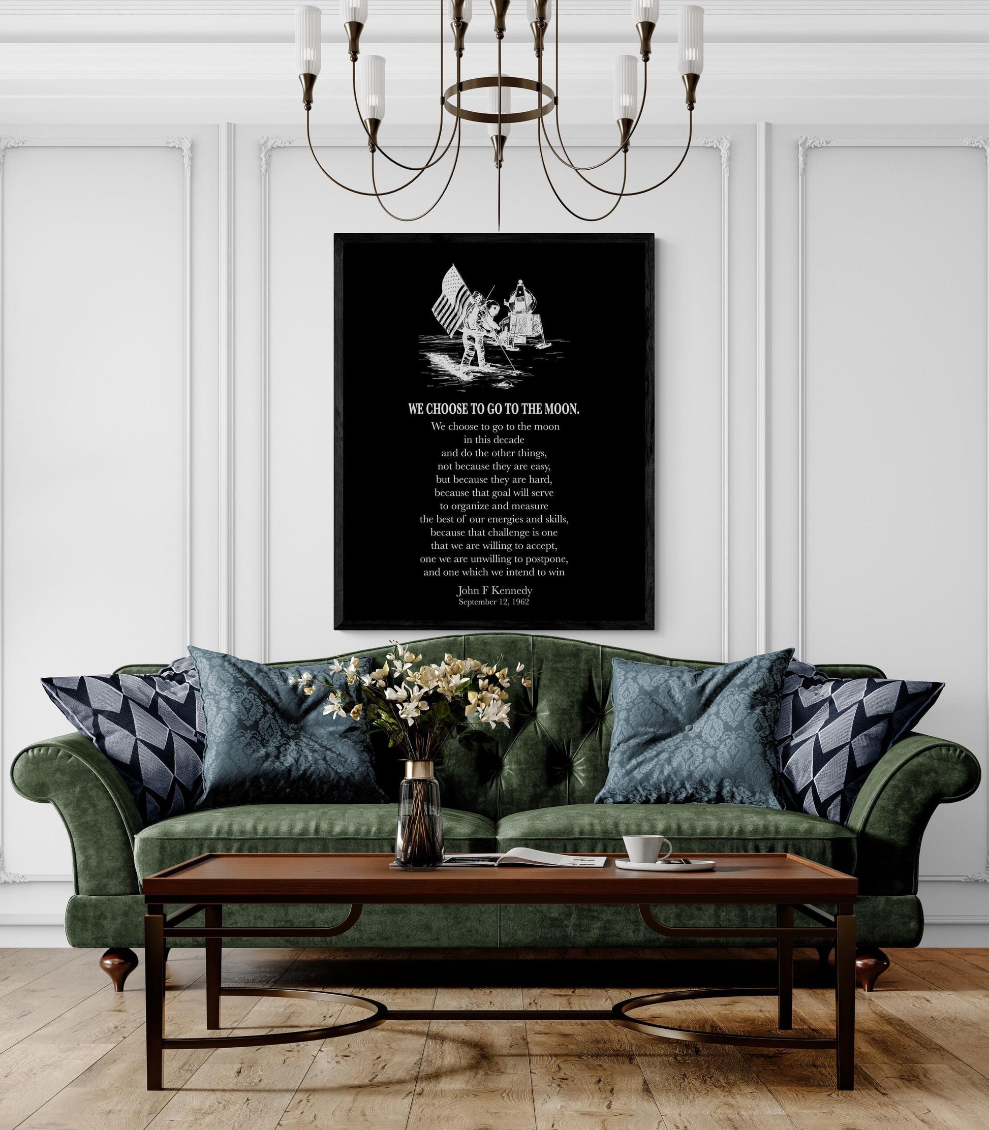 We Choose To Go To The Moon Art Print | JKF Quote | John F Kennedy | Space Exploration | Landing Modern Home Decor | Inspirational Poster