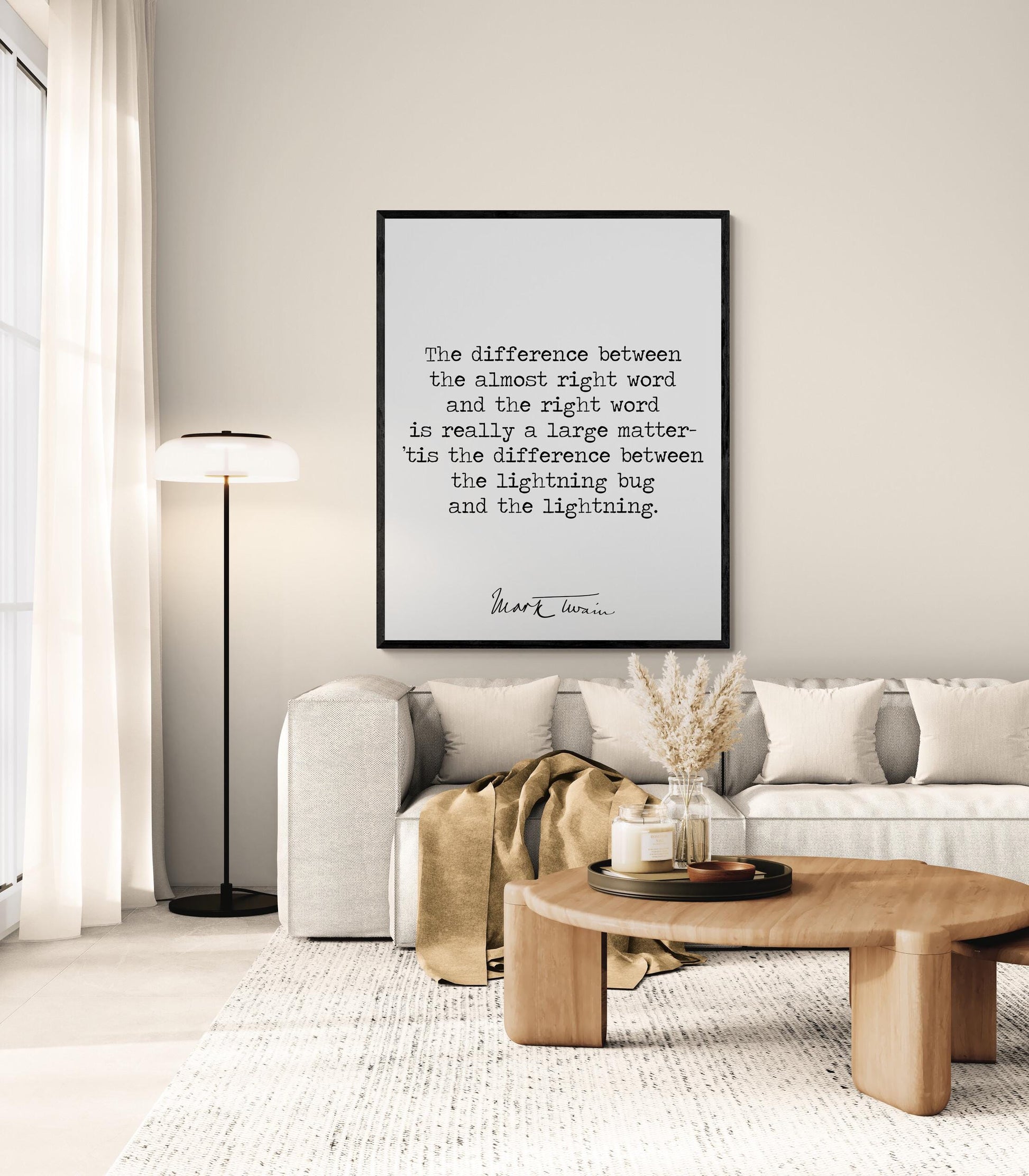 Mark Twain Quote Art Print | The Difference Between The Almost Right Word | Motivational | Literary Home Decor | Living Room | Poster