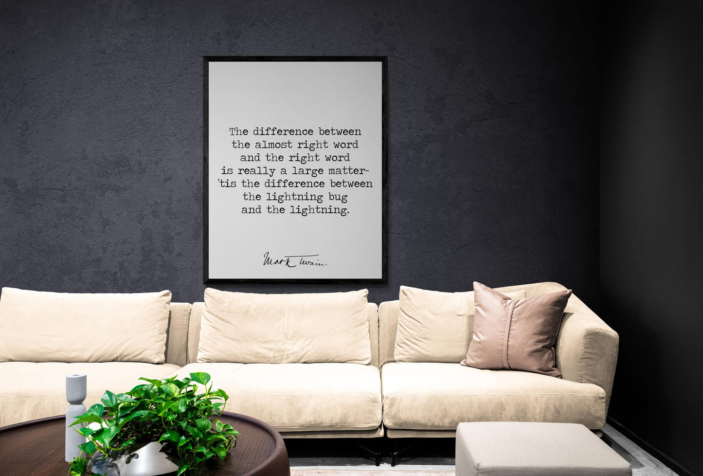Mark Twain Quote Art Print | The Difference Between The Almost Right Word | Motivational | Literary Home Decor | Living Room | Poster