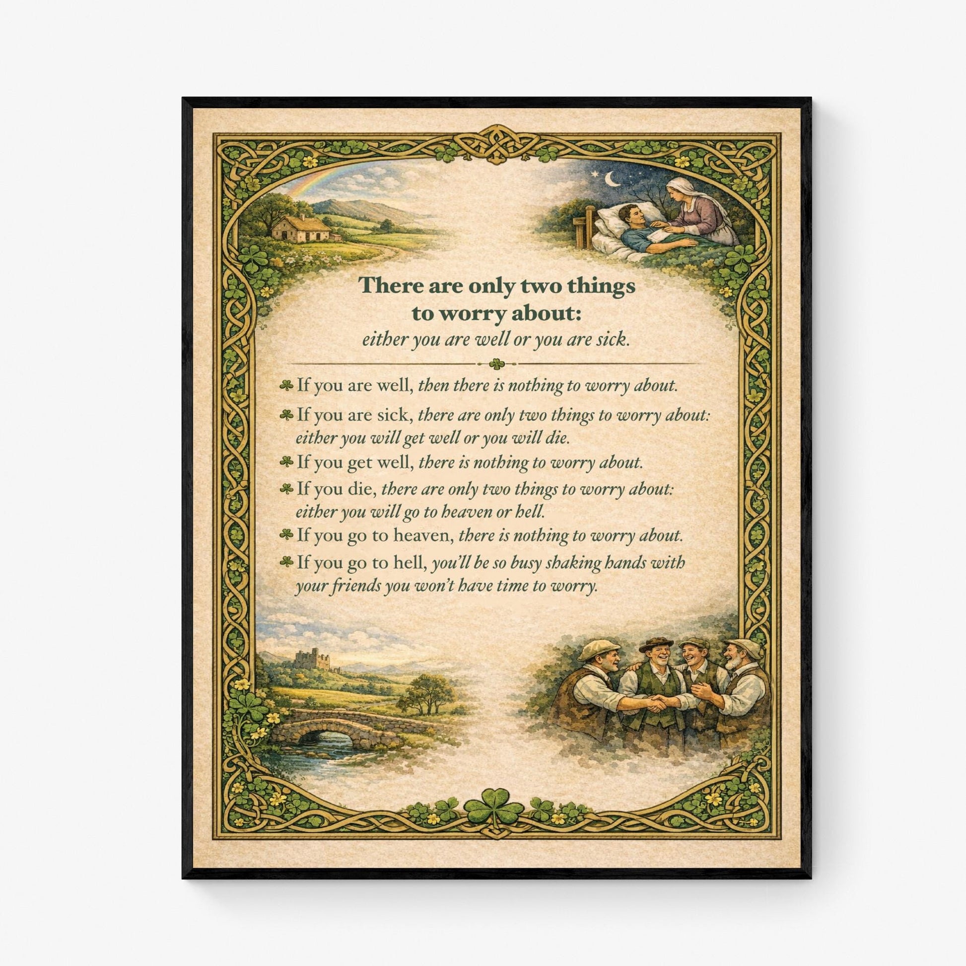Irish Proverb Art Print | Two Things To Worry About | Celtic Home Decor | Inspirational | Motivational Literary Poster