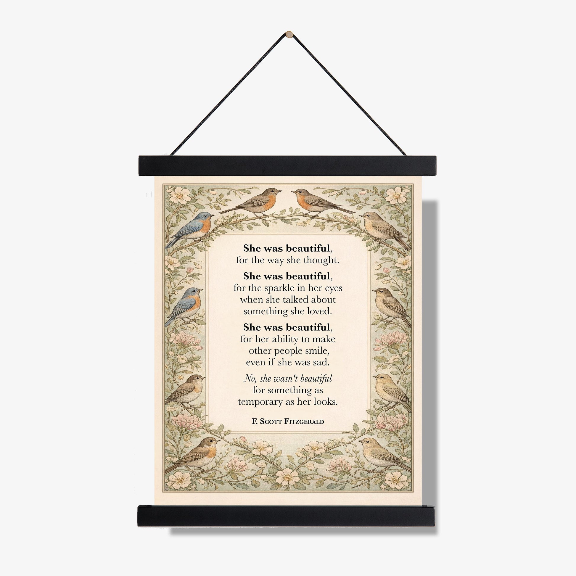 F Scott Fitzgerald Quote Art Print | She Was Beautiful | William Morris Home Decor | Floral Literary Poster