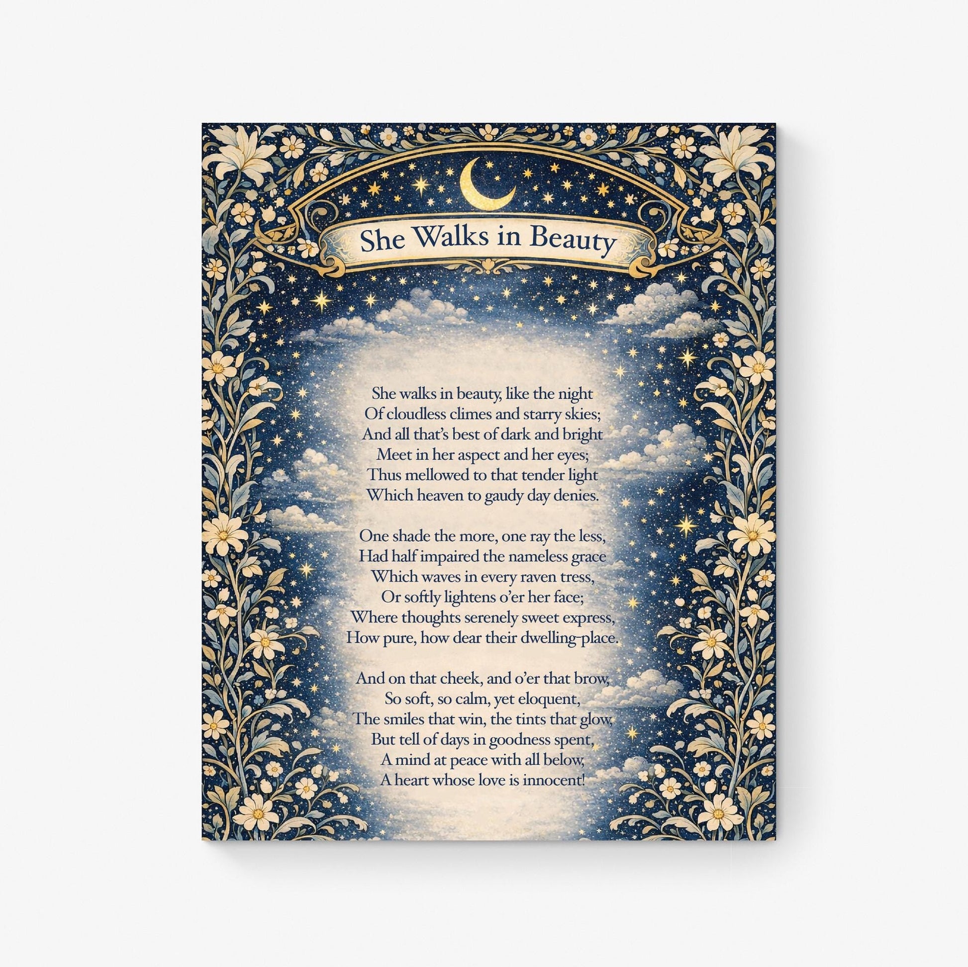 She Walks In Beauty Art Print | Home Decor | Lord Byron | Literary | Poetry | Wall Poster