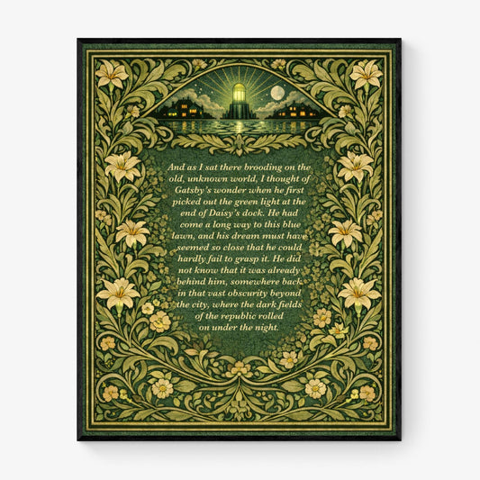 Great Gatsby Quote Art Print | Green Light At The End Of Daisy's Dock | F. Scott Fitzgerald | Literary Home Decor | William Morris Poster