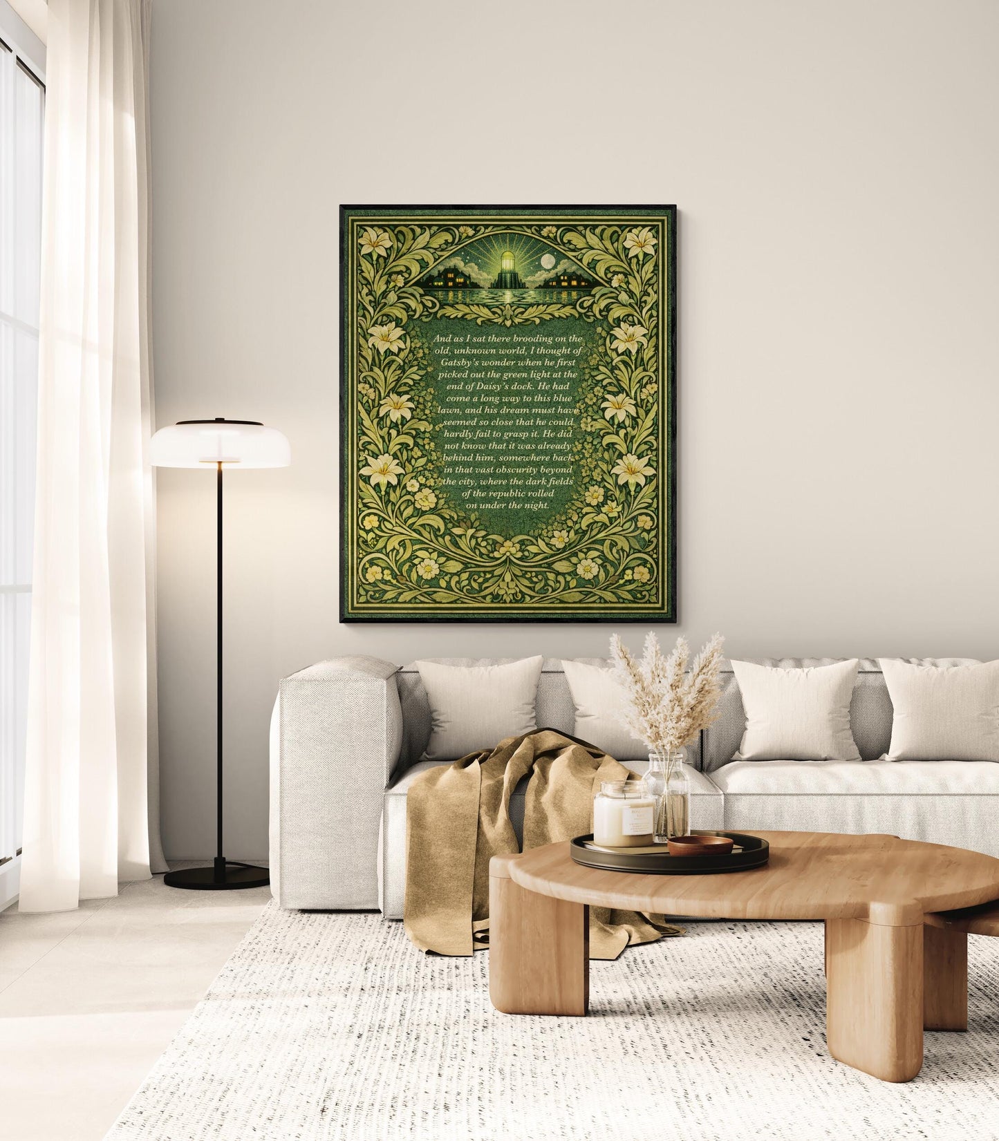 Great Gatsby Quote Art Print | Green Light At The End Of Daisy's Dock | F. Scott Fitzgerald | Literary Home Decor | William Morris Poster