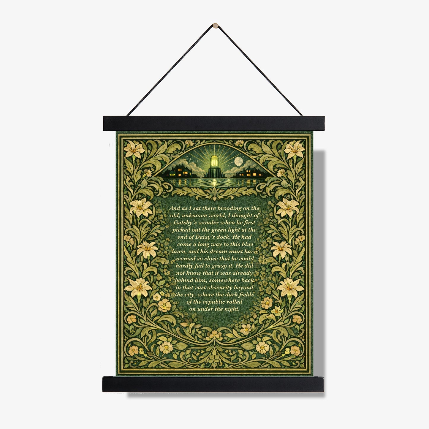 Great Gatsby Quote Art Print | Green Light At The End Of Daisy's Dock | F. Scott Fitzgerald | Literary Home Decor | William Morris Poster