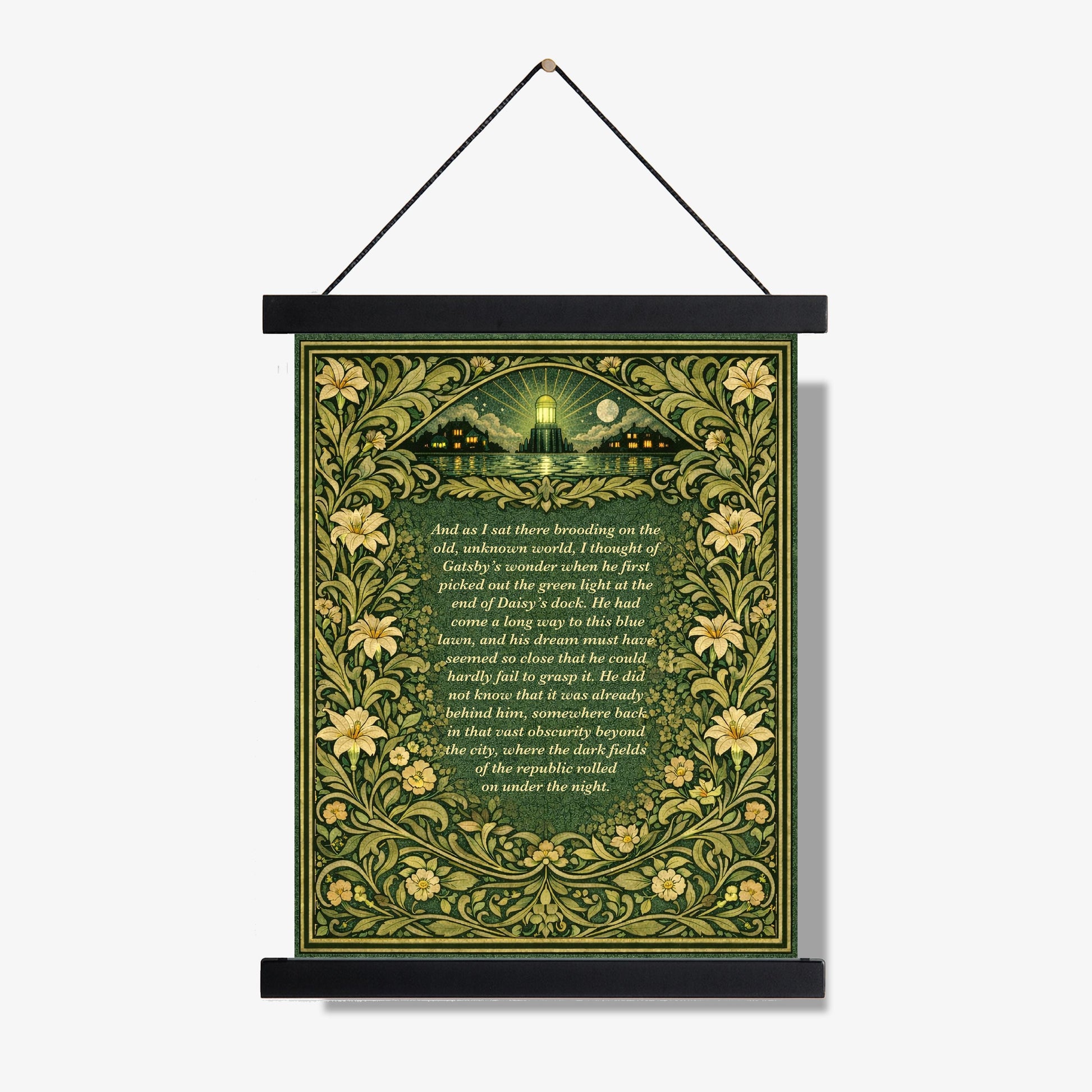 Great Gatsby Quote Art Print | Green Light At The End Of Daisy's Dock | F. Scott Fitzgerald | Literary Home Decor | William Morris Poster
