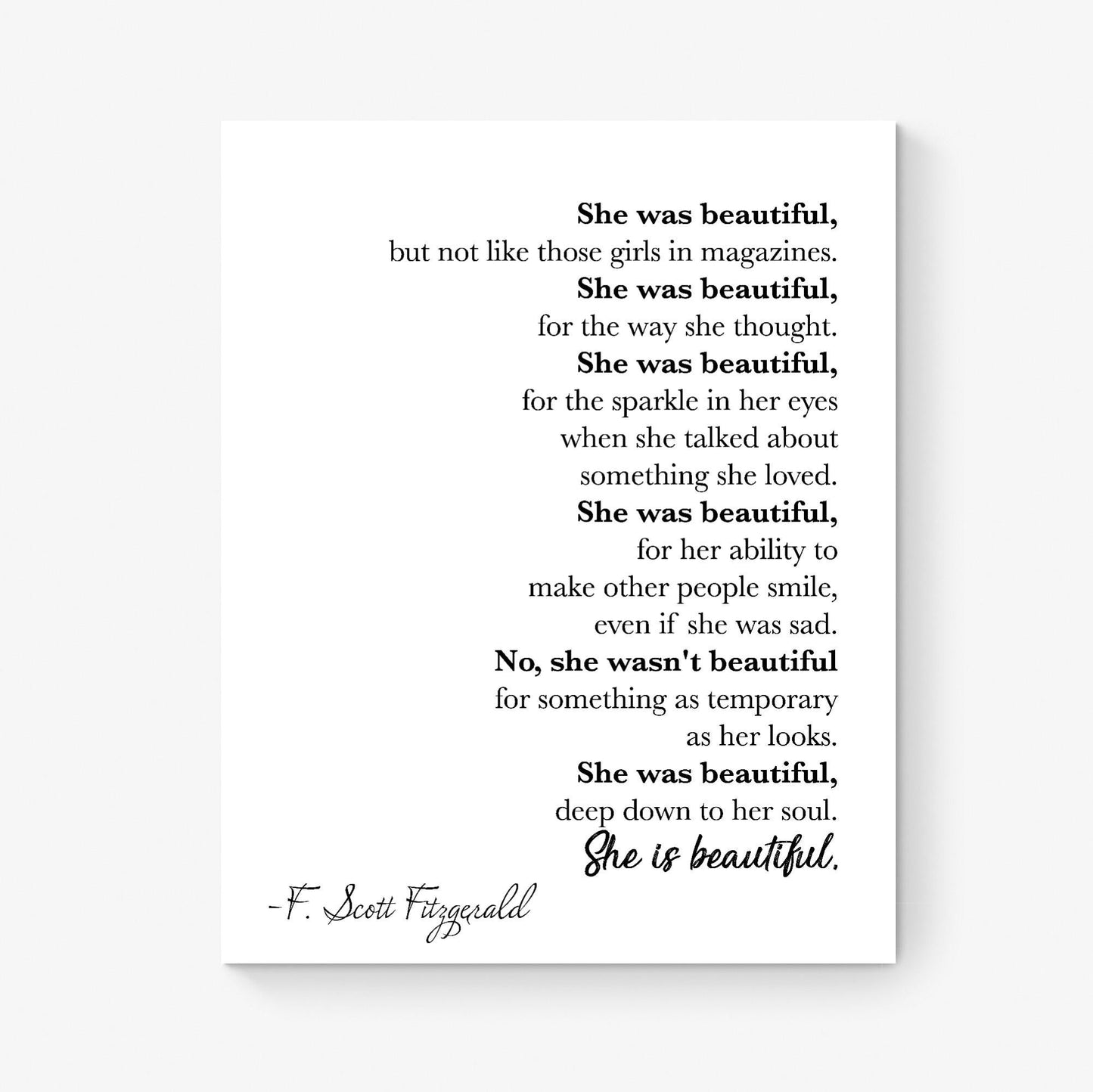 F. Scott Fitzgerald Quote Art Print | She Is Beautiful | Book Wall Artwork | Home Decor | Literary Poster