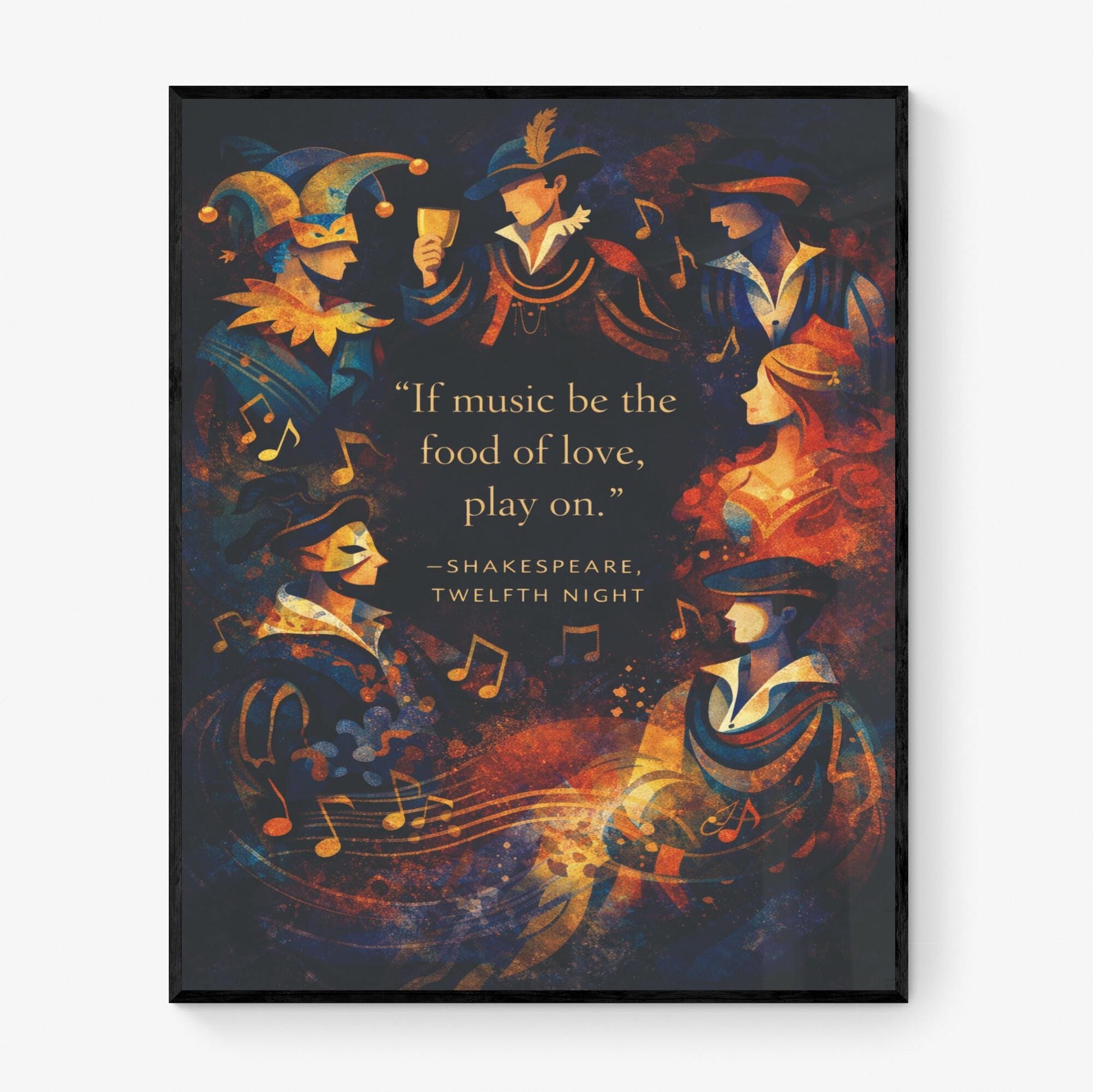 William Shakespeare Quote Art Print | If Music Be The Food Of Love | Classic Literary Wall Artwork | Dark Home Decor | William Morris Poster