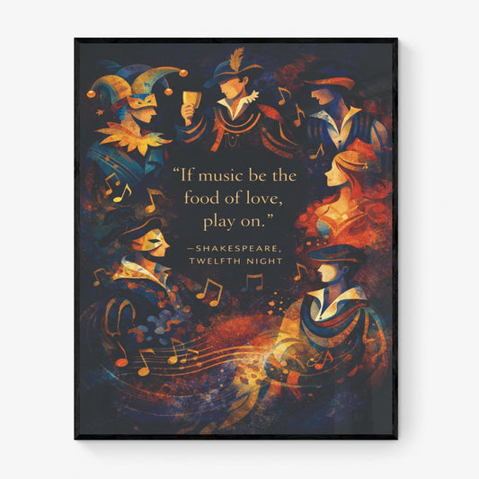 William Shakespeare Quote Art Print | If Music Be The Food Of Love | Classic Literary Wall Artwork | Dark Home Decor | William Morris Poster