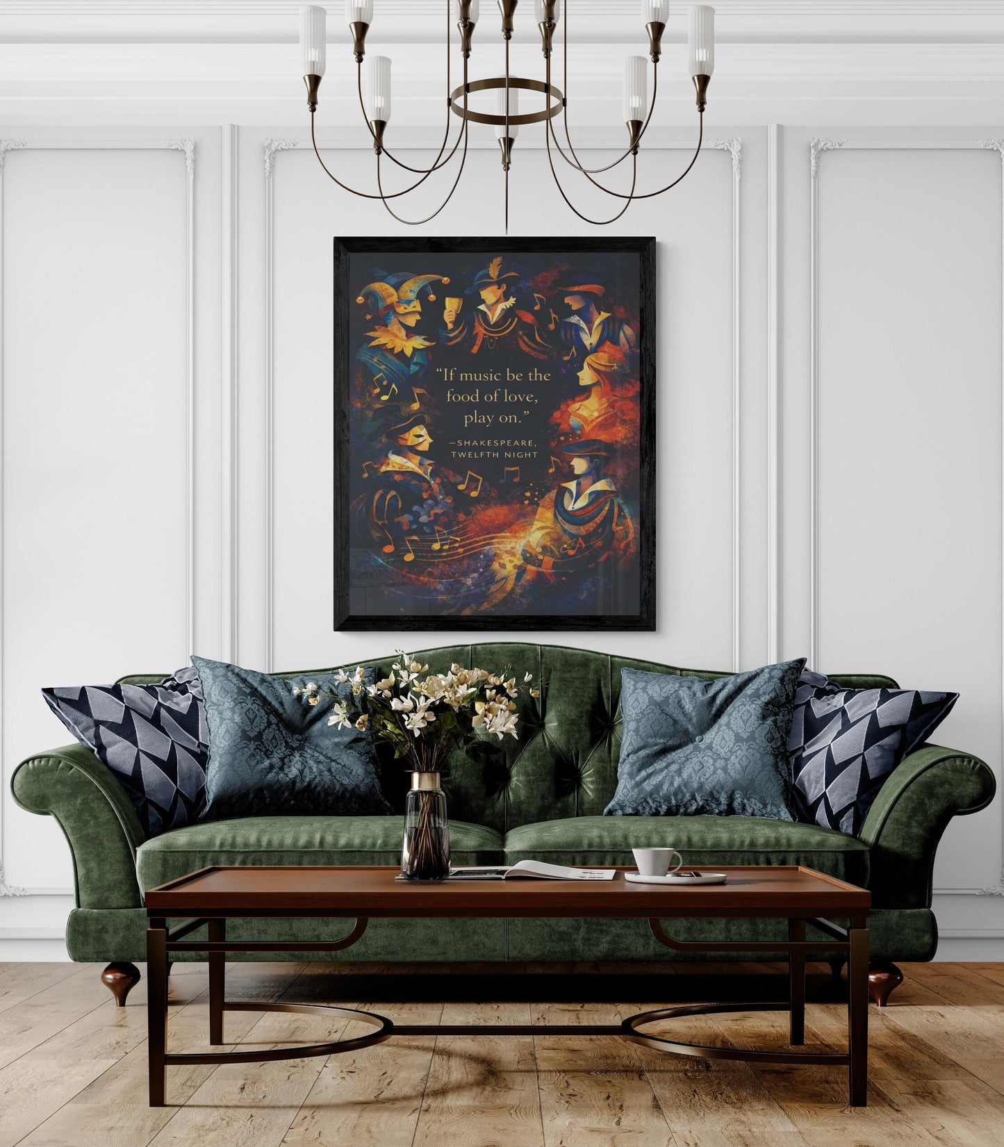 William Shakespeare Quote Art Print | If Music Be The Food Of Love | Classic Literary Wall Artwork | Dark Home Decor | William Morris Poster