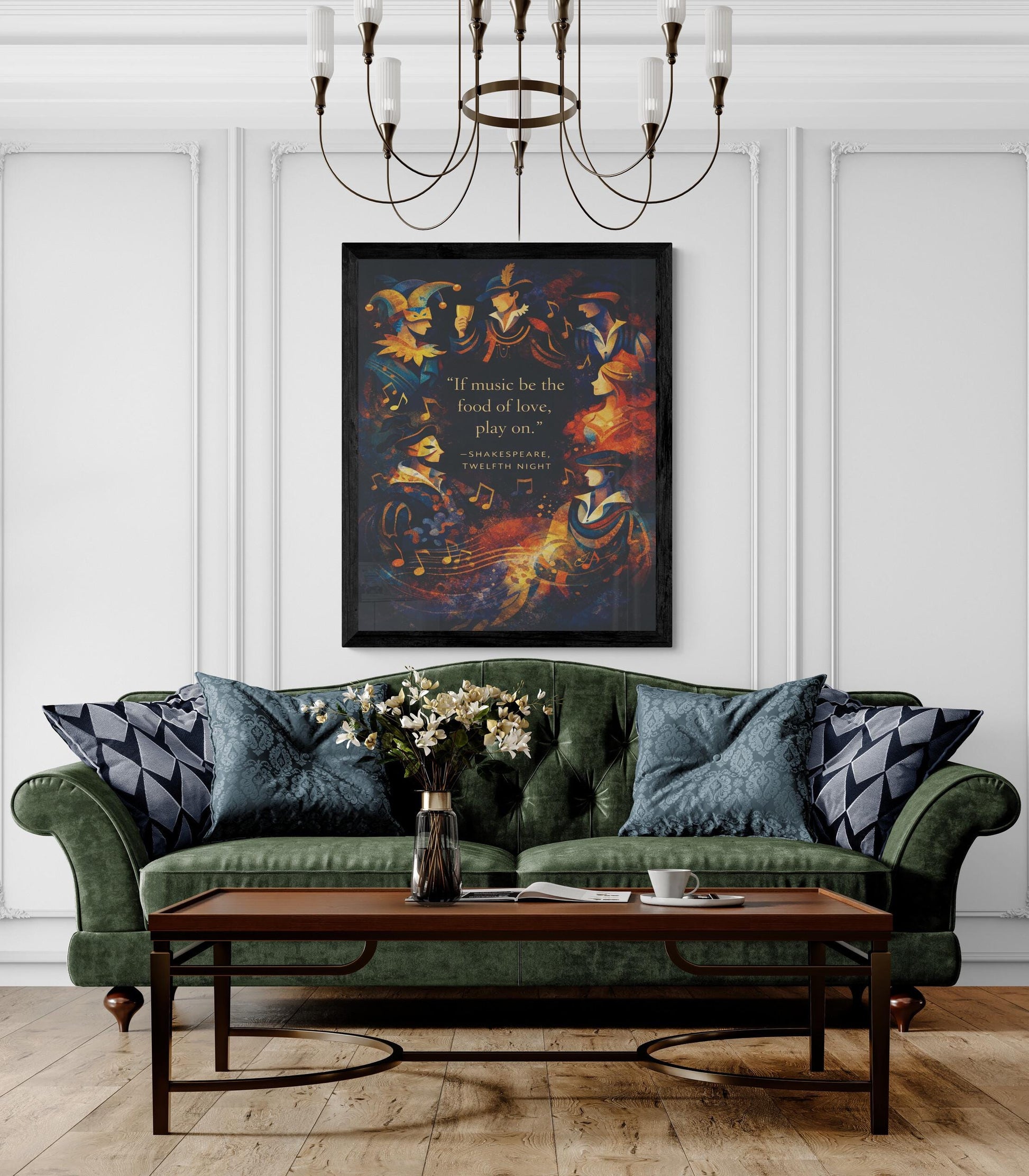 William Shakespeare Quote Art Print | If Music Be The Food Of Love | Classic Literary Wall Artwork | Dark Home Decor | William Morris Poster