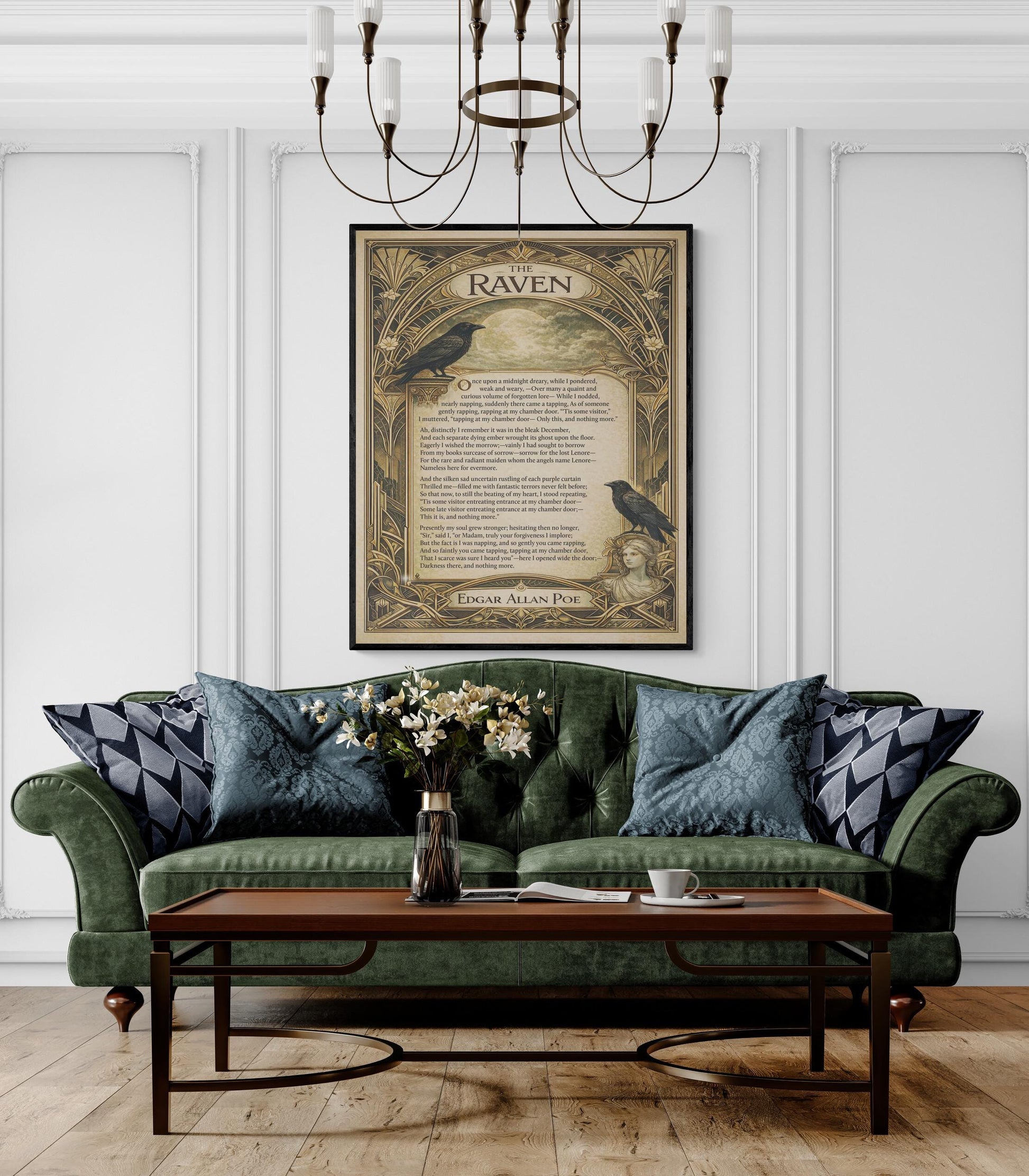 Edgar Allan Raven Art Print | American Gothic Poetry | Literary | Home Decor | Classic Poem Poster