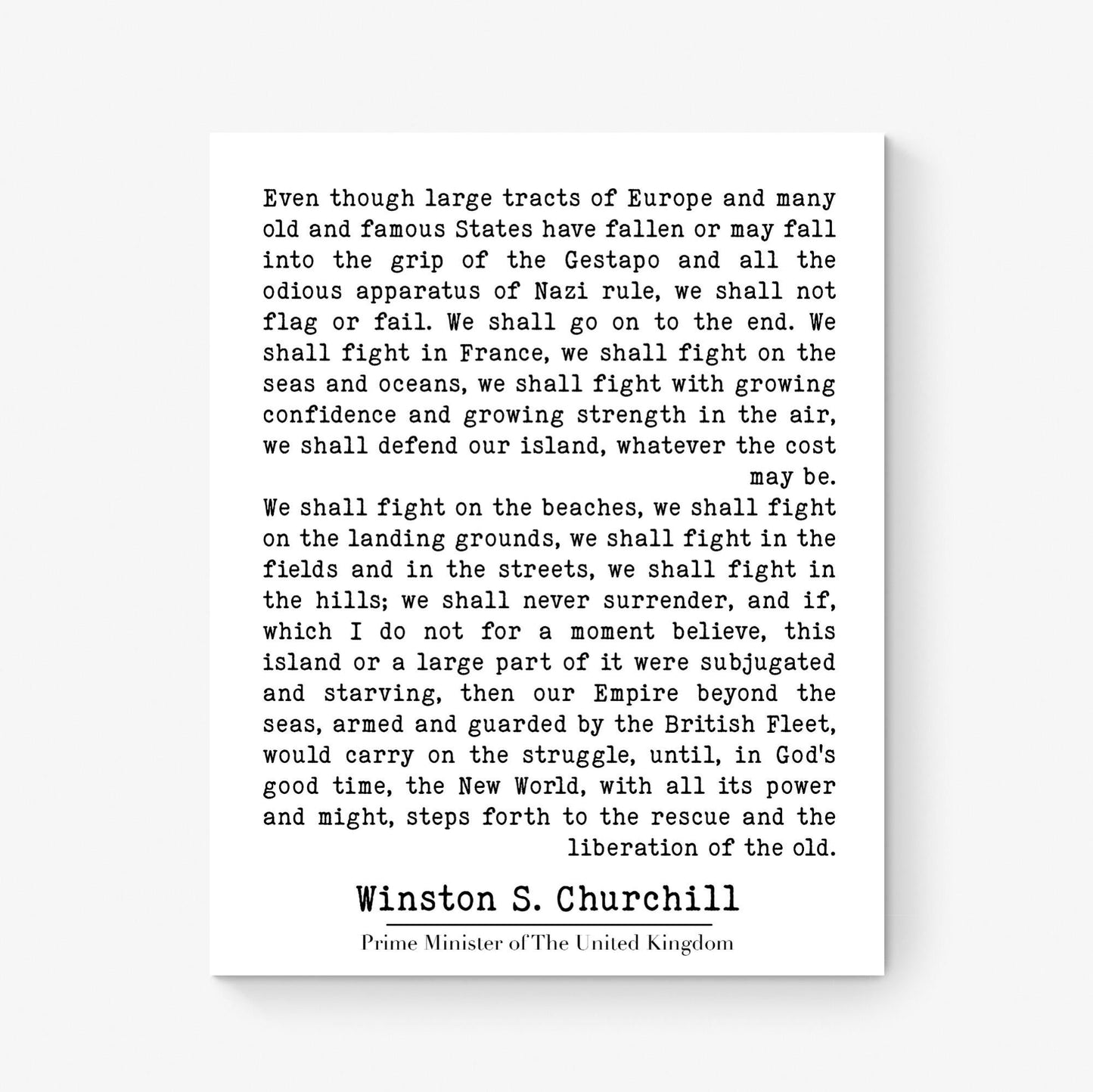 Winston Churchill Quote Art Print | We Shall Fight On The Beaches | Inspirational | World War 2 History | Motivational Home Decor | Poster