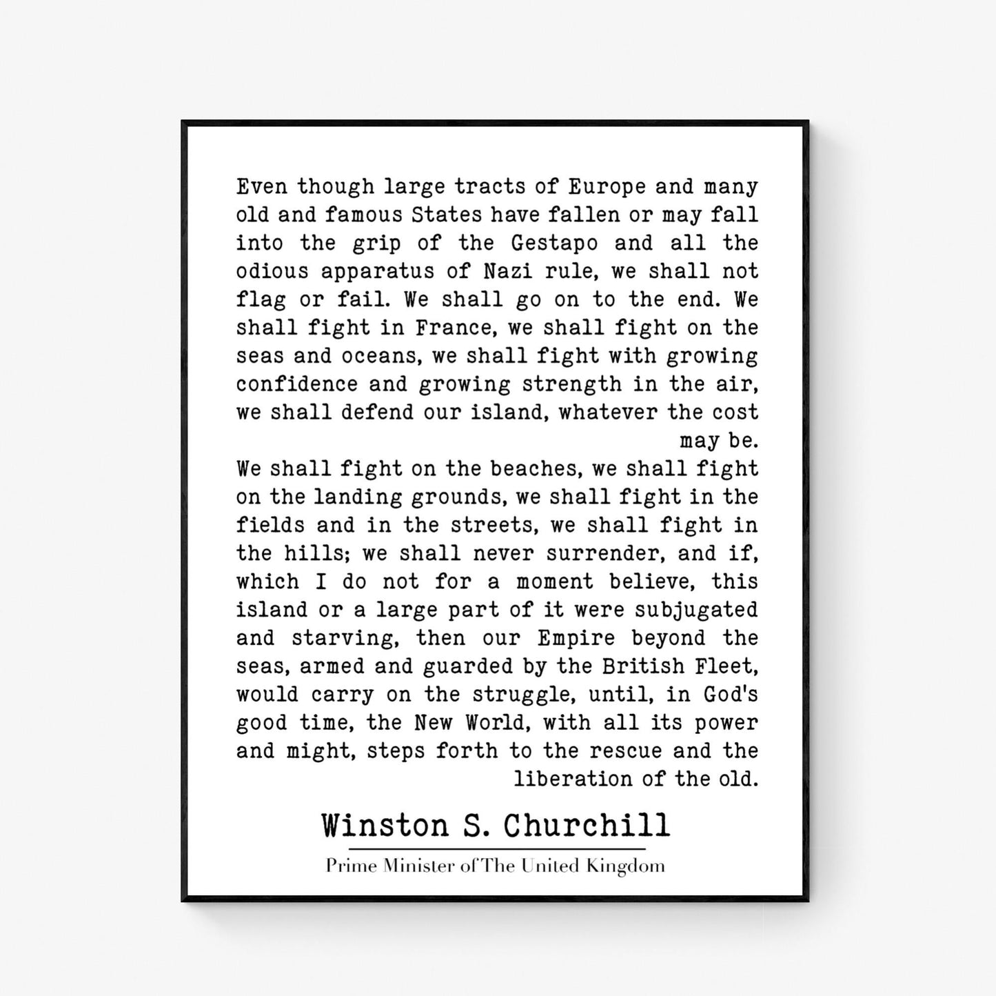 Winston Churchill Quote Art Print | We Shall Fight On The Beaches | Inspirational | World War 2 History | Motivational Home Decor | Poster