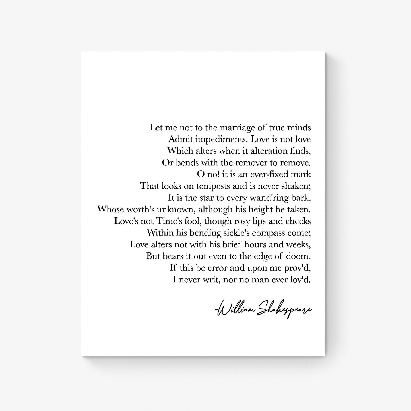 Shakespeare Quote Art Print | Sonnet 116 | Let Me Not To the Marriage Of True Minds | As You Like It | Home Decor | Literary Poster