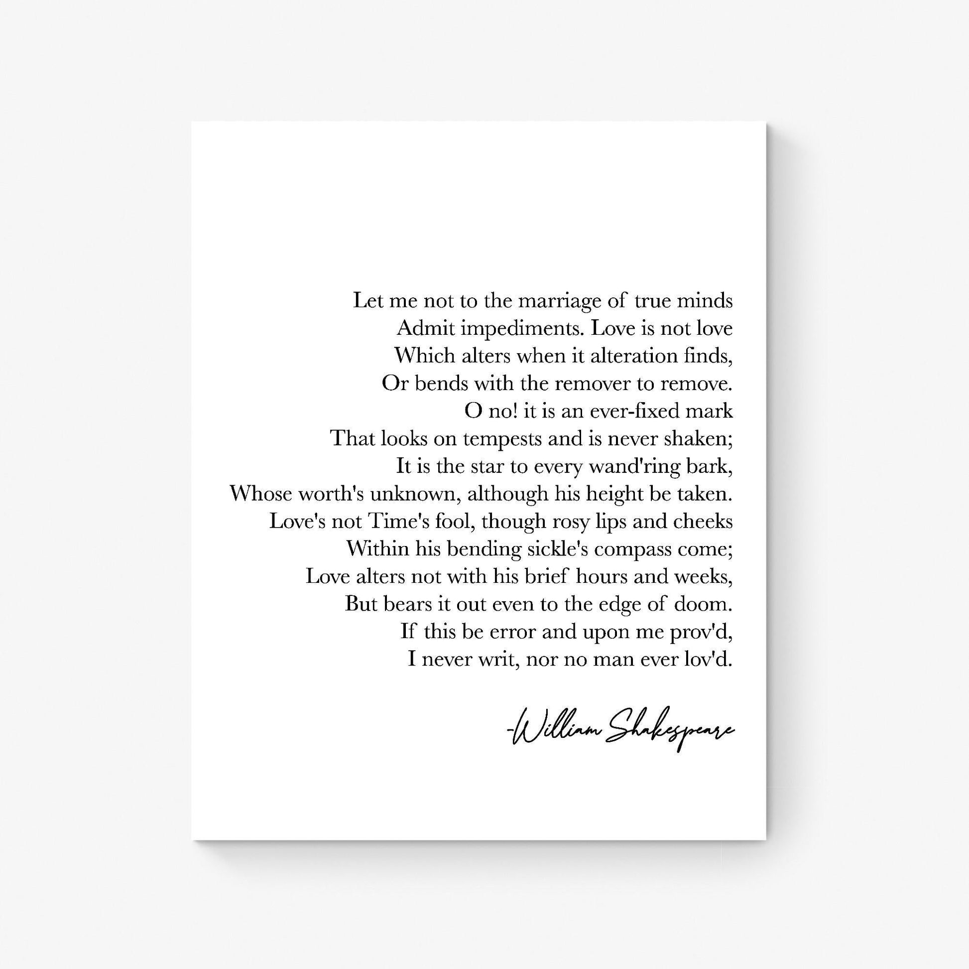 Shakespeare Quote Art Print | Sonnet 116 | Let Me Not To the Marriage Of True Minds | As You Like It | Home Decor | Literary Poster