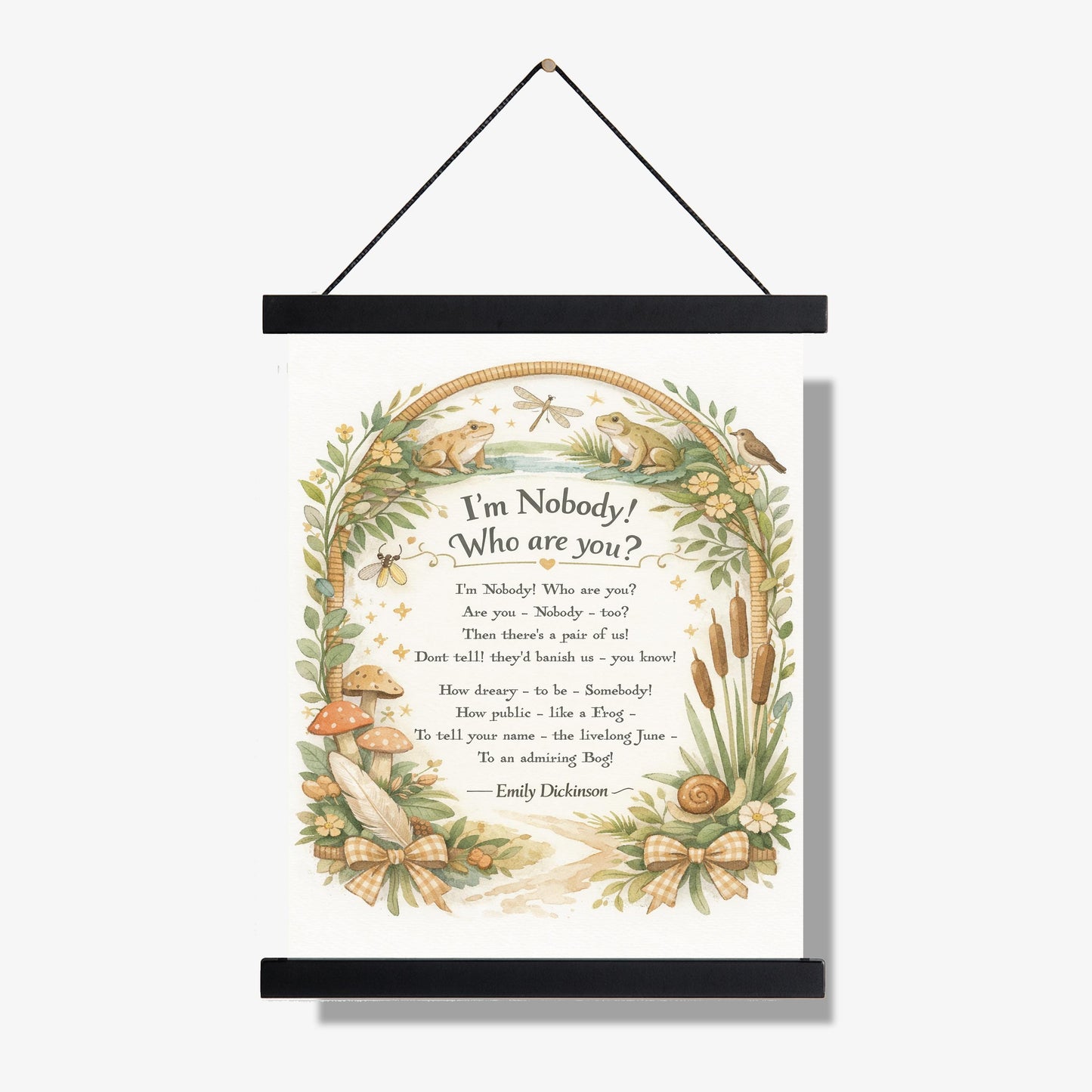 Emily Dickinson Quote Art Print | I'm Nobody Who Are You | Cottage Poetry | Literary Book | Inspirational | Whimsical Poster