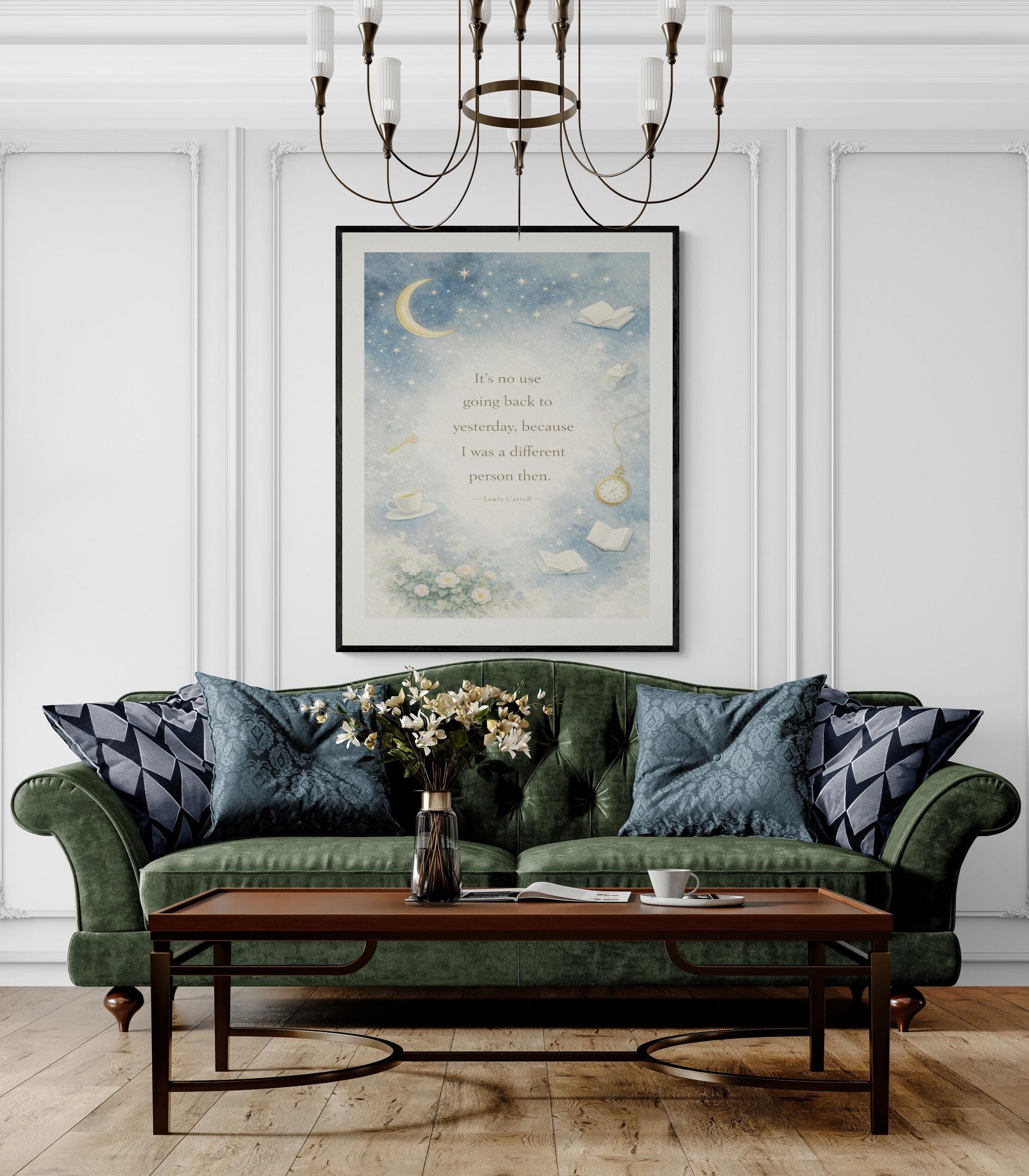 Lewis Carroll Quote Art Print | Its No Use Going Back To Yesterday | Children's Home Decor | Whimsical Literary Poster