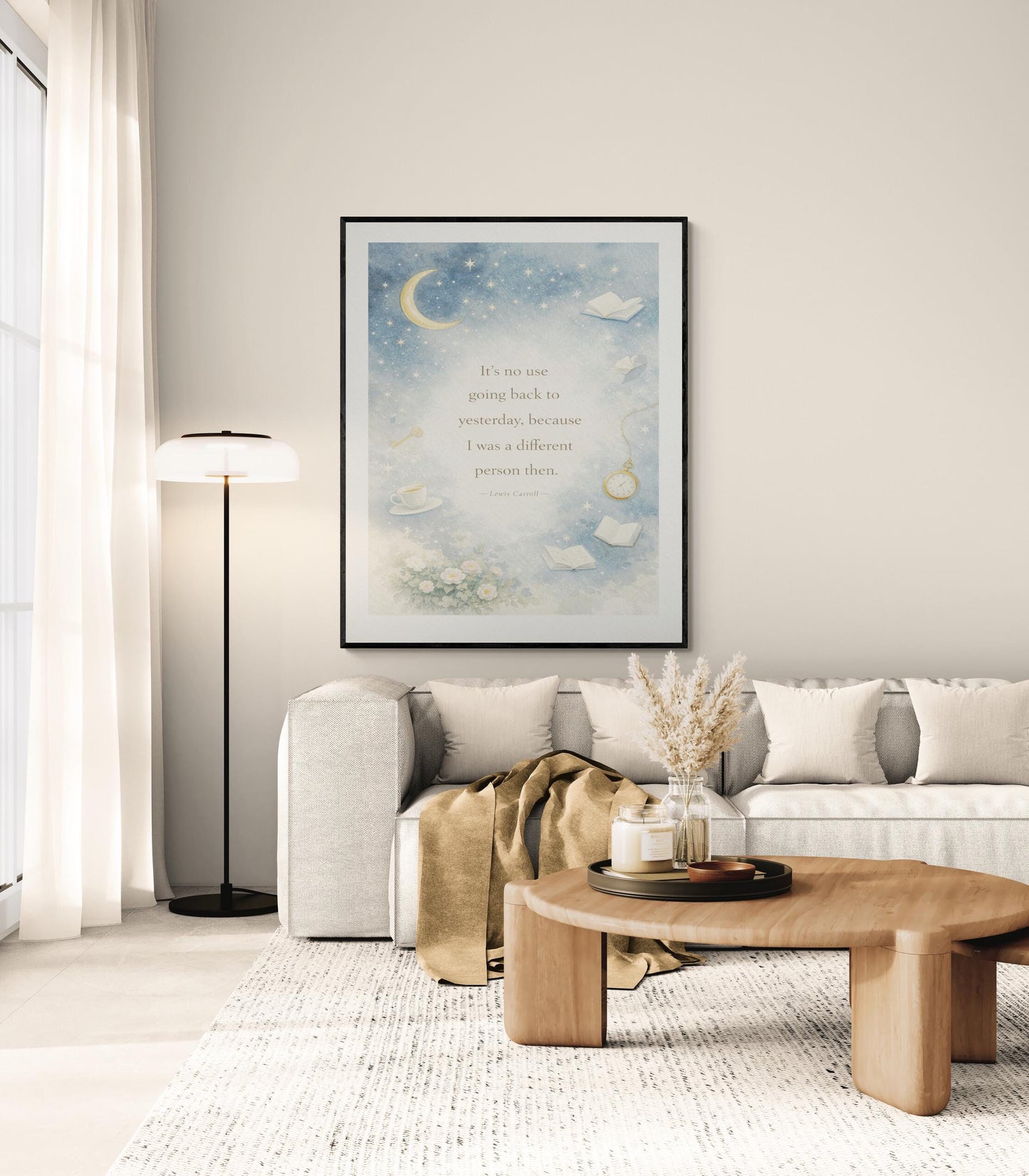 Lewis Carroll Quote Art Print | Its No Use Going Back To Yesterday | Children's Home Decor | Whimsical Literary Poster