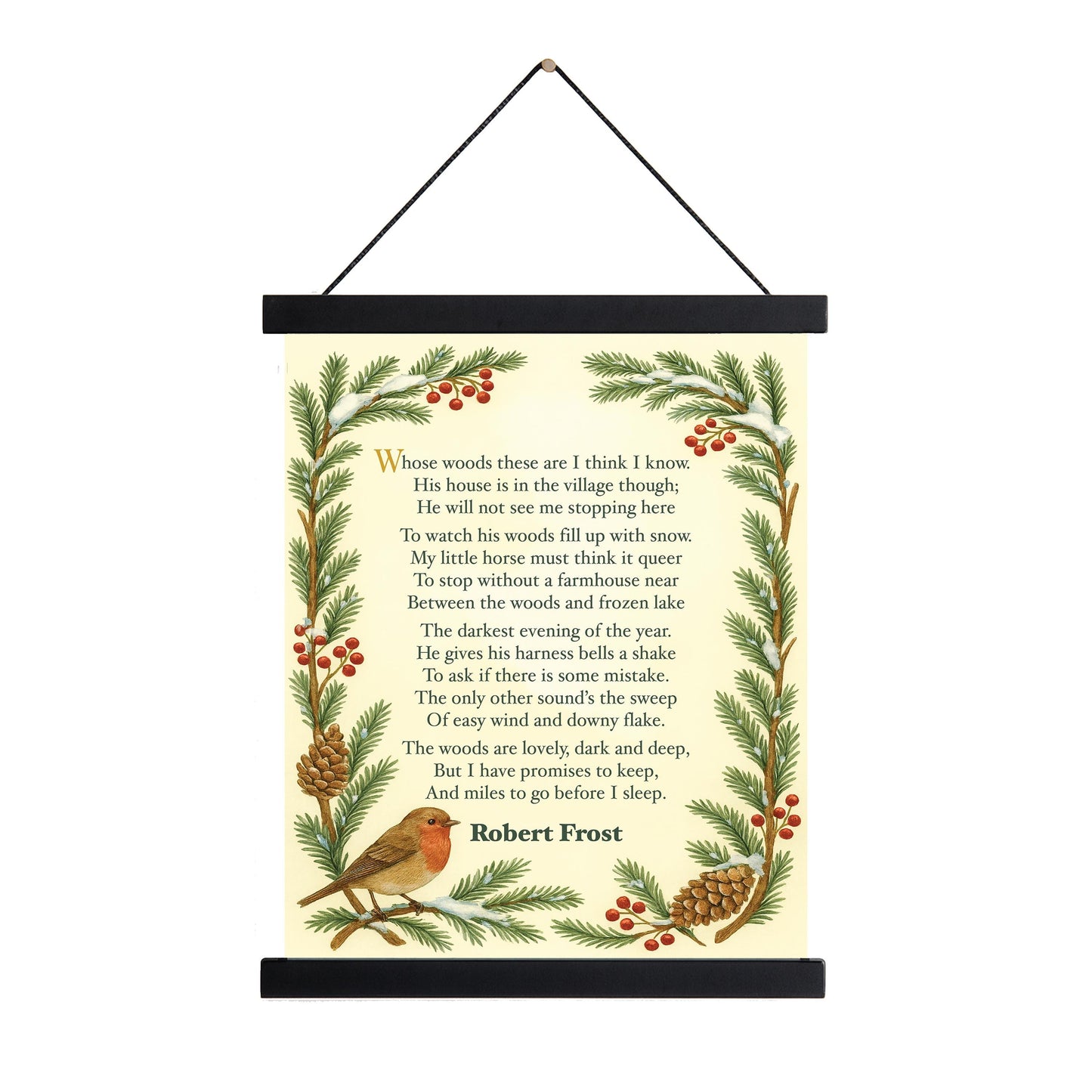 Robert Frost Quote Art Print | Stopping by Woods On A Snowy Evening | Poetry | Literary Book | Inspirational | Motivational Floral Poster
