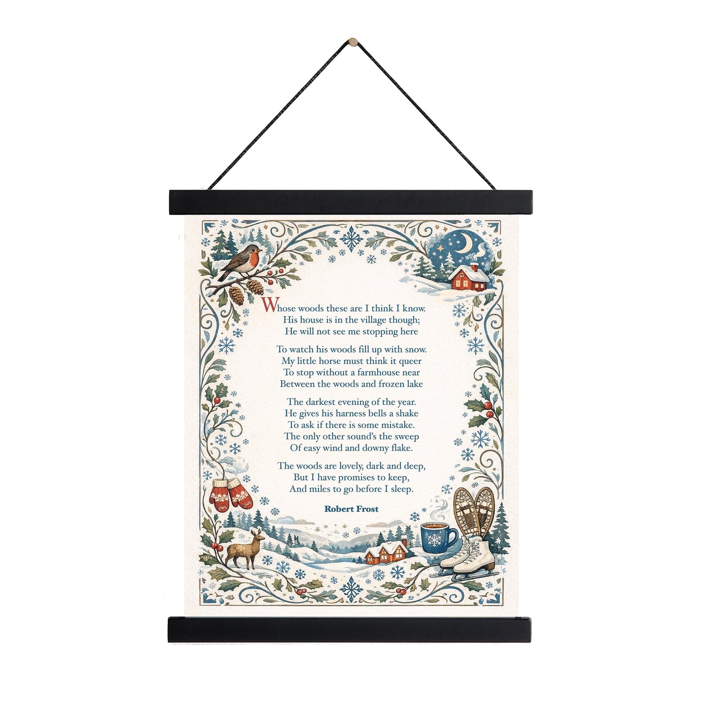 Robert Frost Art Print | Home Decor | Stopping by Woods On A Snowy Evening | Poetry | Literary Book | Inspirational | Winter Poster
