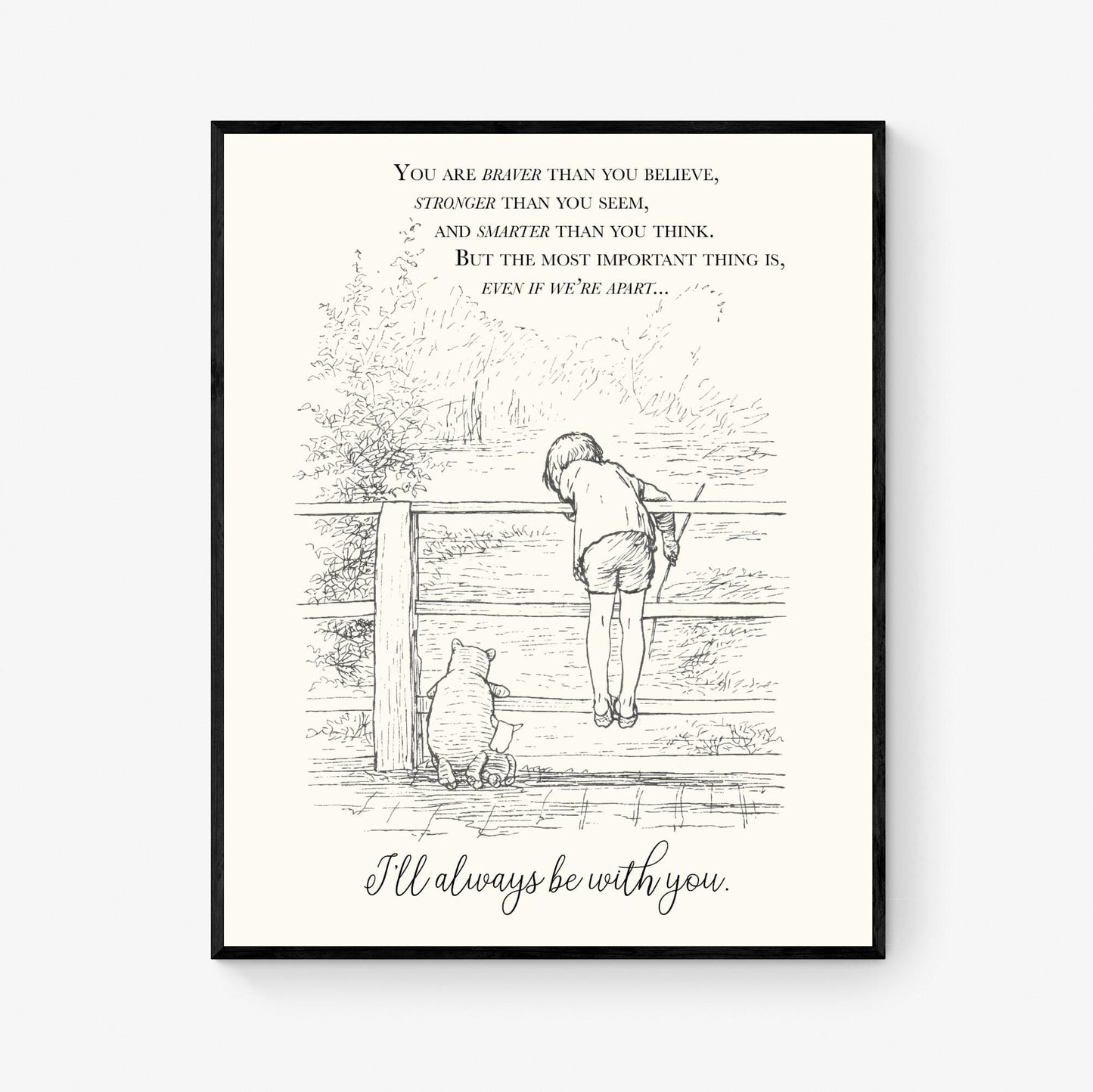 You Are Braver Than You Believe Art Print | Winnie-the-Pooh | AA Milne | Children's Home Decor | Literary Poster