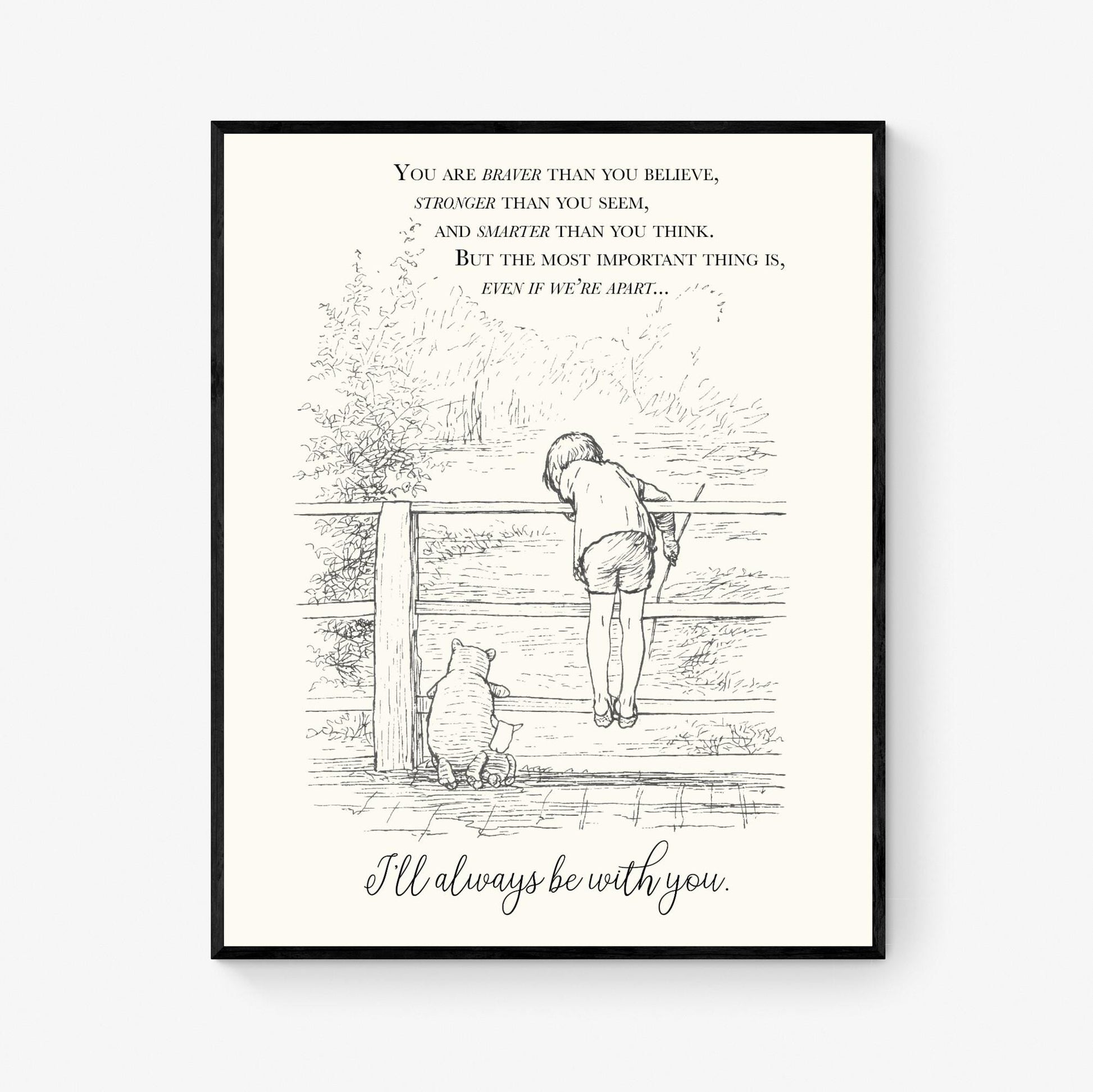 You Are Braver Than You Believe Art Print | Winnie-the-Pooh | AA Milne | Children's Home Decor | Literary Poster