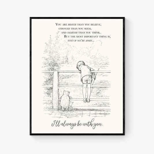 You Are Braver Than You Believe Art Print | Winnie-the-Pooh | AA Milne | Children's Home Decor | Literary Poster