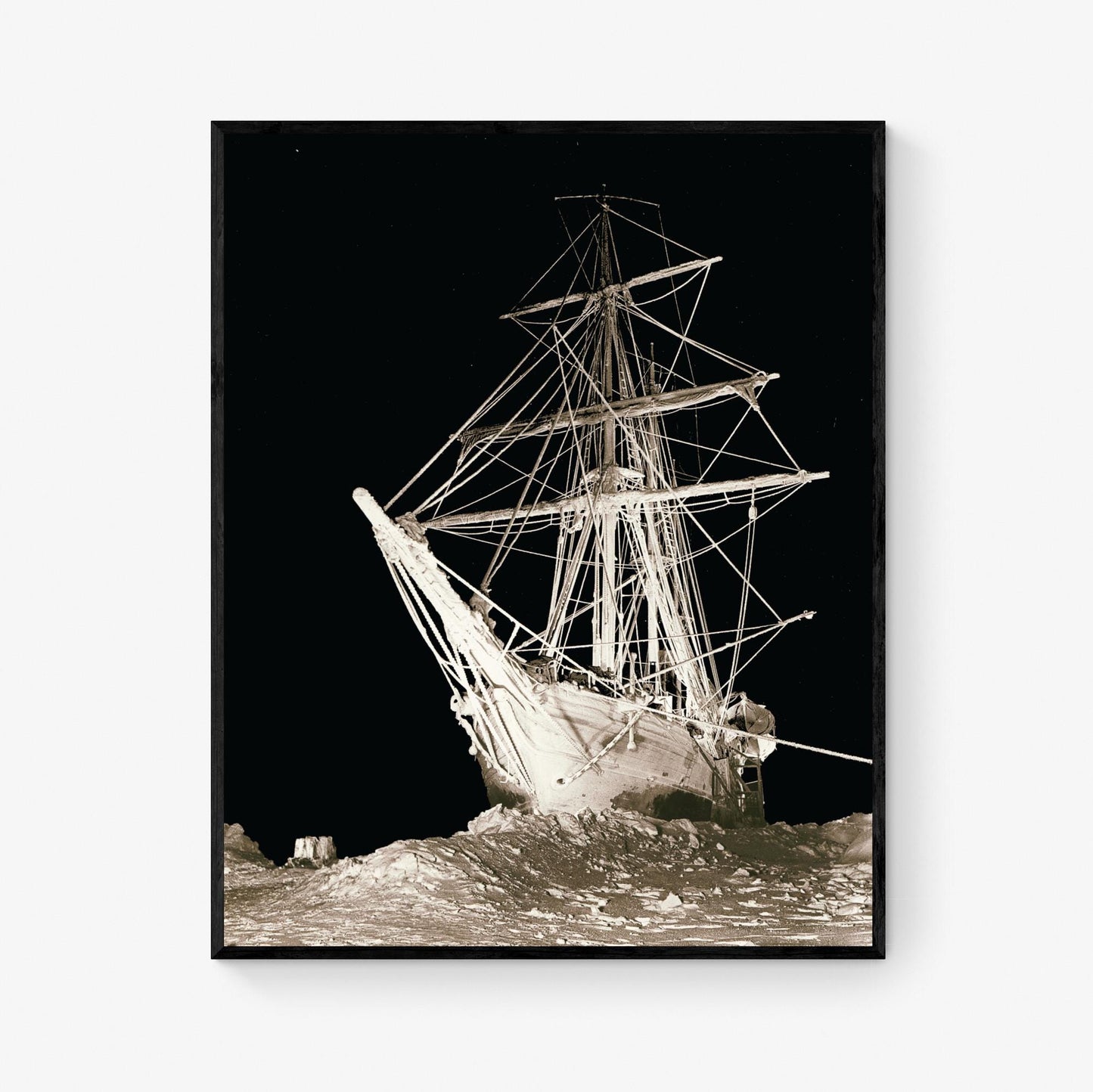 Endurance Ship Art Print – Shackleton’s 1915 Antarctic Expedition – Nighttime Icebound Vintage Sepia Maritime Wall Home Decor – Poster