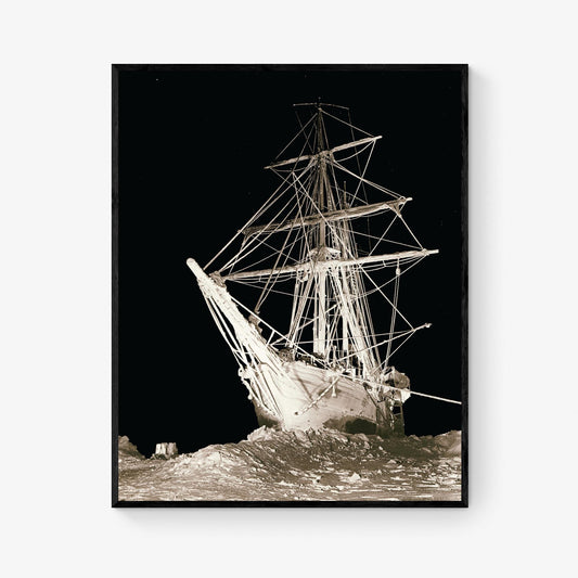 Endurance Ship Art Print – Shackleton’s 1915 Antarctic Expedition – Nighttime Icebound Vintage Sepia Maritime Wall Home Decor – Poster