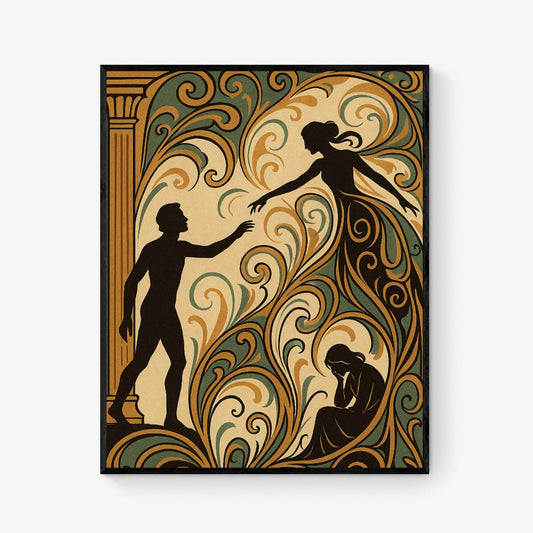 Orpheus and Eurydice Art Print | Ancient Greek Mythology | Art Nouveau | Tragic love Story Myth | Living Room | Home Decor | Poster